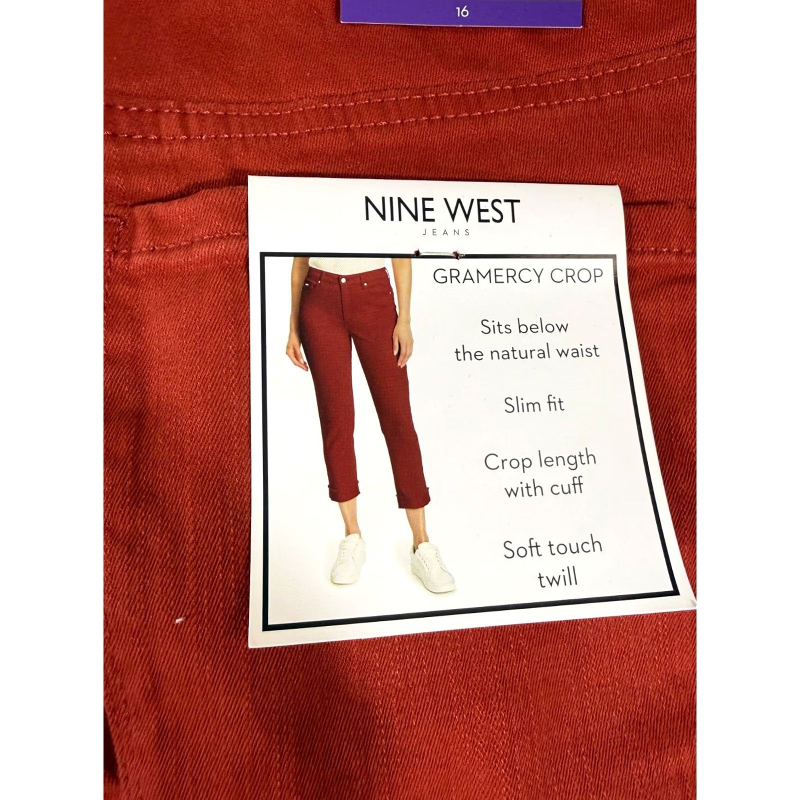 Nine West Nine West Gramercy Crop Pants Womens 16 Red Slim Fit Cropped Twill NWT Pockets Straight Leg Mid Rise Modern City Theme Boys Girls Mens Womens Size 38" / US 16 / IT 52 - 6 Thumbnail