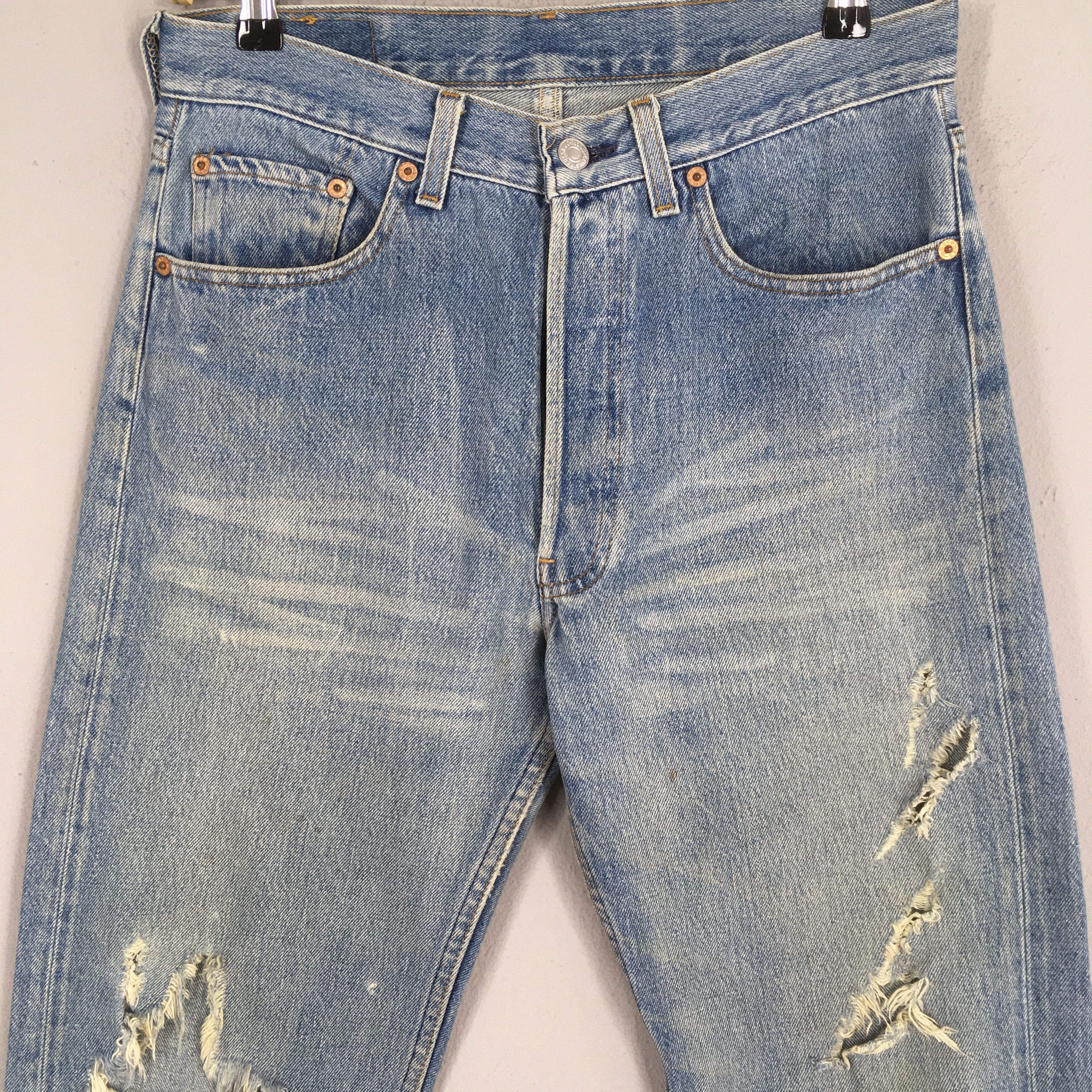 Levi's Size 29x28.5 Vintage 90s Levi's 501 Distressed Jeans S1081 Size US 29 - 2 Thumbnail