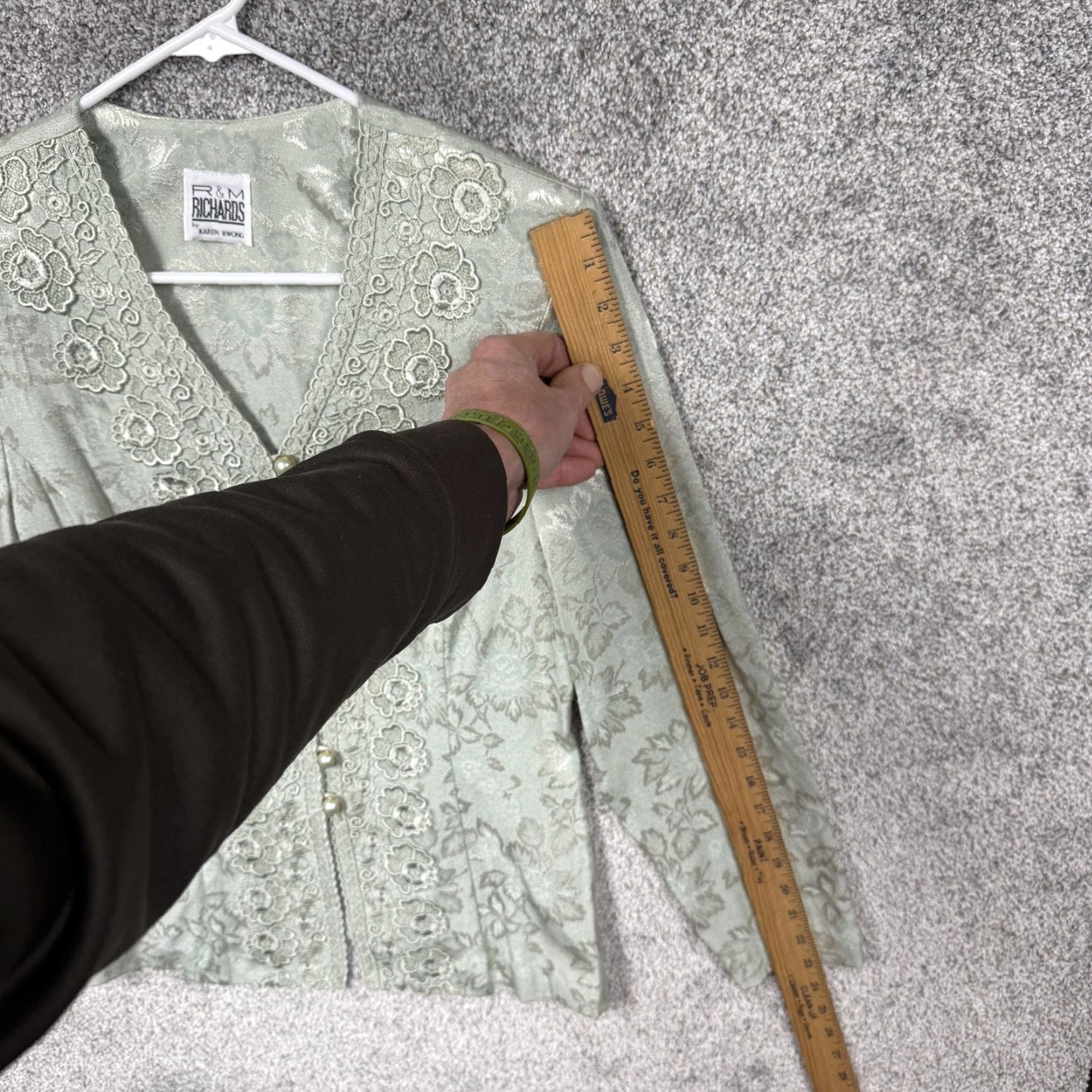 Vintage VINTAGE R&M Richards Skirt Suit 8P Petite Green Floral Jacquard Lace 2-Piece Set Women Party Elegant Size 30" / US 8 / IT 44 - 4 Thumbnail