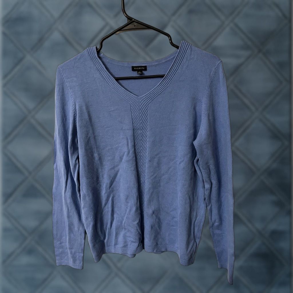 Talbots Talbots Pullover Sweater Women M Blue V-Neck Casual Knit Long Sleeve Button Size M / US 6-8 / IT 42-44 - 1 Thumbnail
