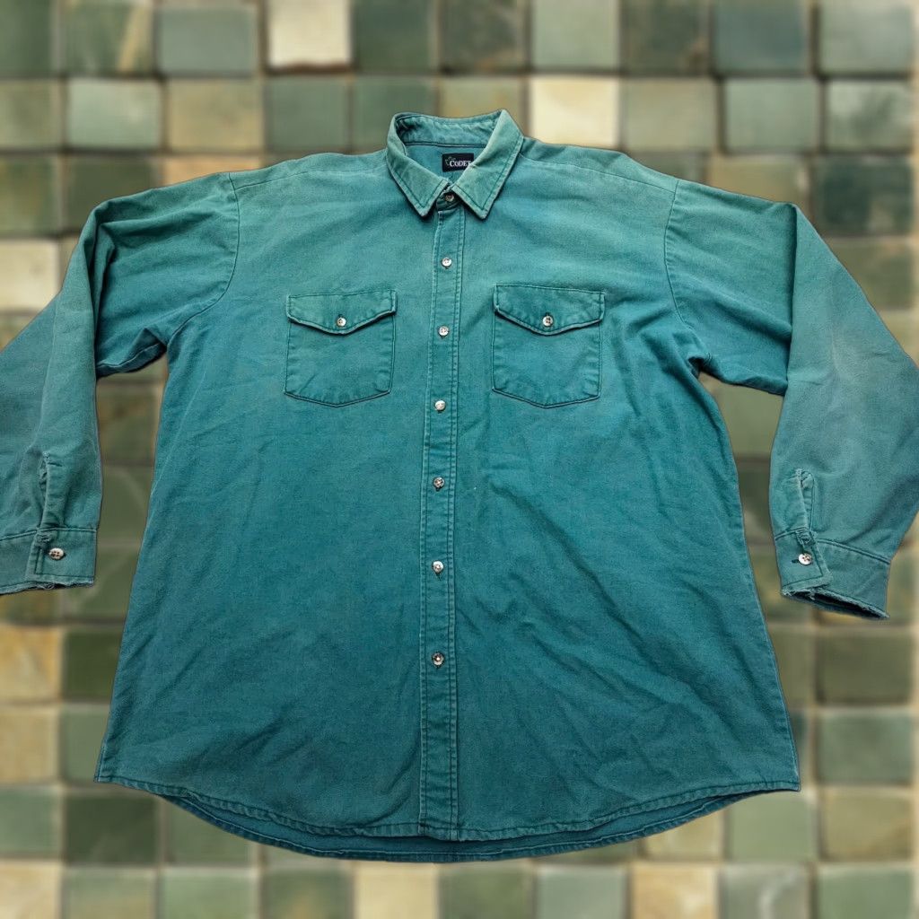 VINTAGE Codet Heavyweight Button Shirt Mens 2XL Green Cotton Casual Workwear Fall Winter Men