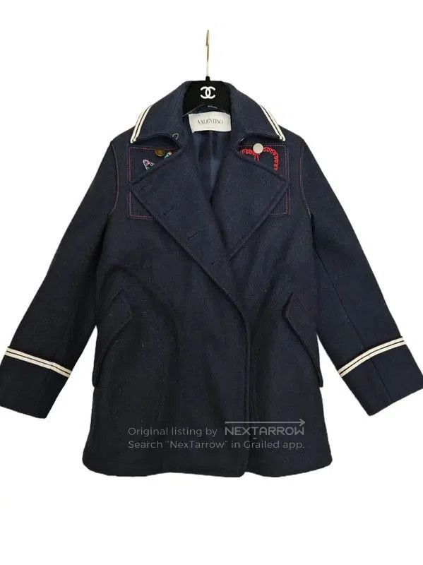 Valentino Navy Wool Printed Short Coat .