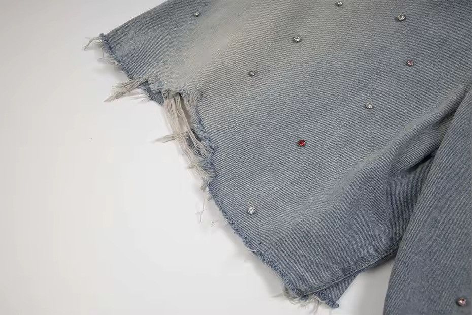 Other Washed Rhinestone River Denim Vintage Ripped Hole Shorts Y2k Size US 30 / EU 46 - 13 Thumbnail