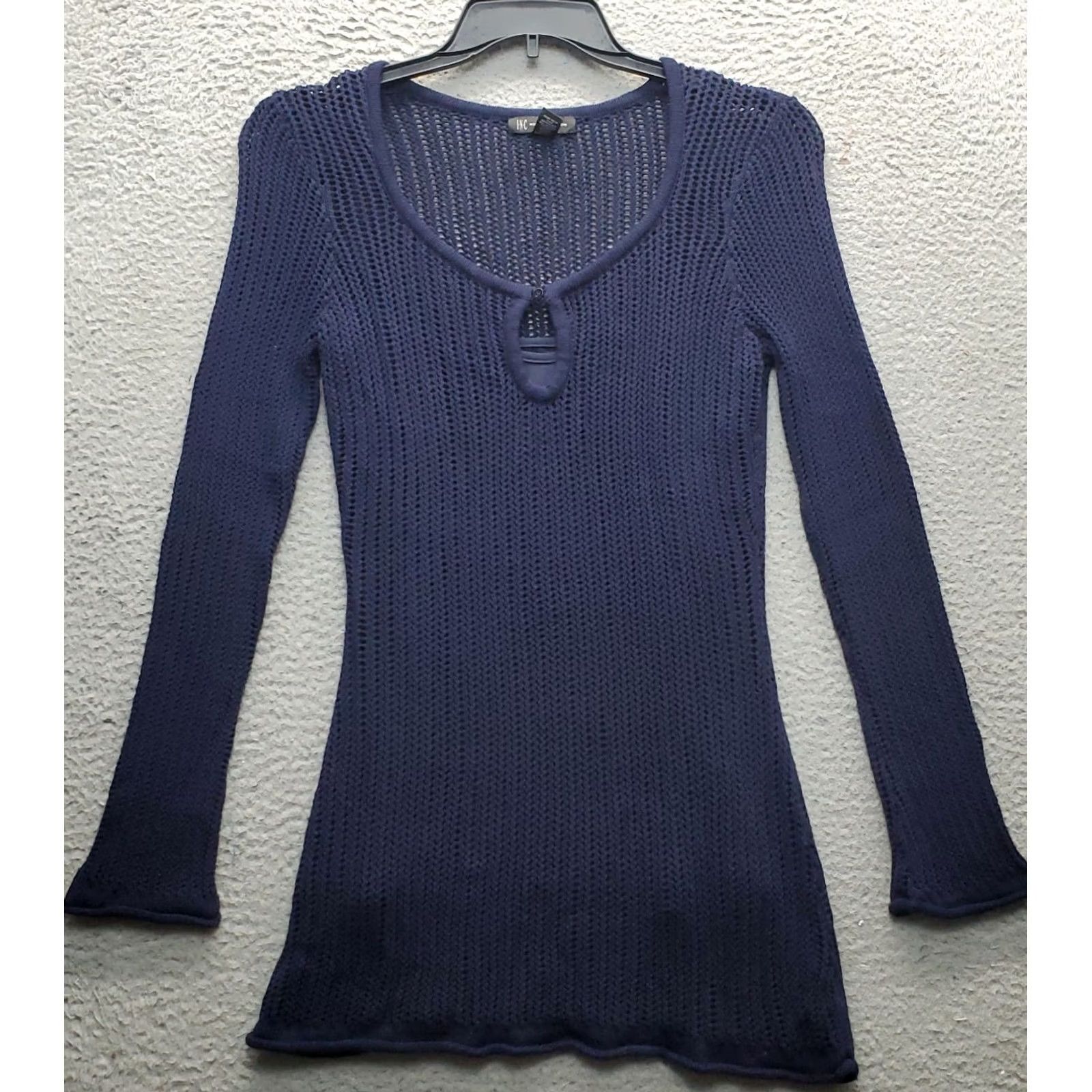Vintage INC International Concepts Sweater Dress Womens Size M Navy Keyhole Round Neck Size M / US 6-8 / IT 42-44 - 2 Thumbnail