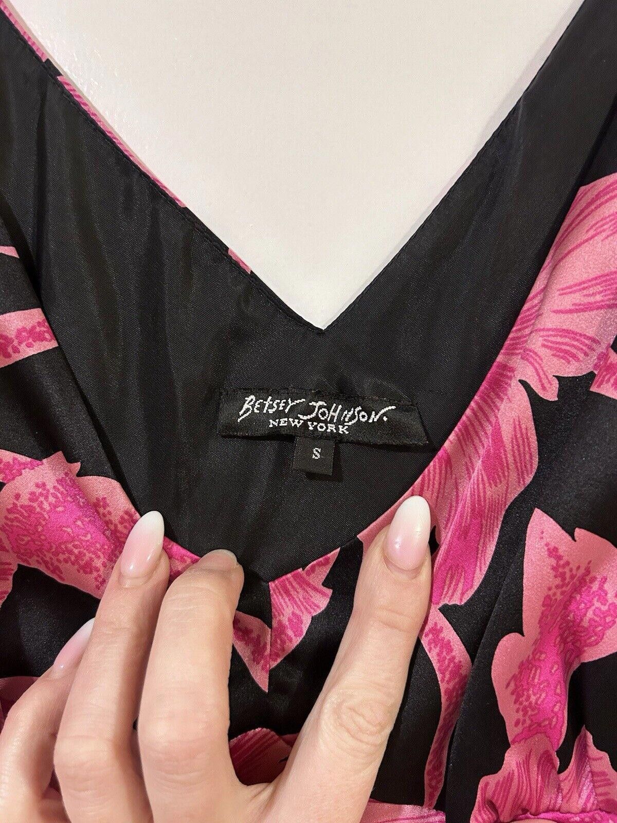 Designer Vintage Betsey Johnson Silk Slip Dress Floral Pink Black S Size S / US 4 / IT 40 - 7 Thumbnail