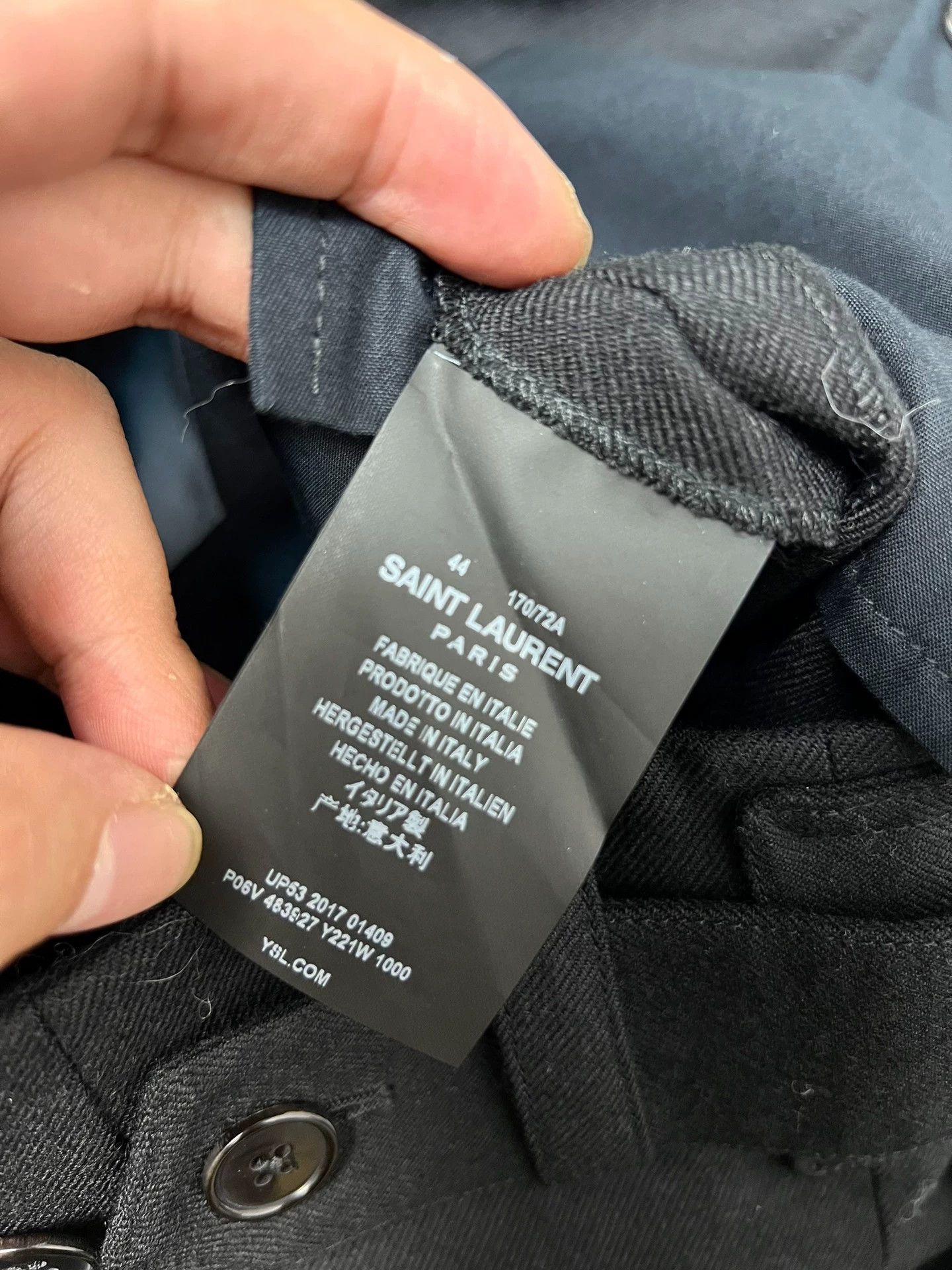 Saint Laurent Paris black double-belt wool straight-leg trousers, size 44 Size US 28 / EU 44 - 6 Thumbnail