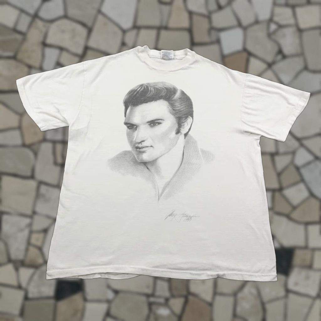 Hanes VINTAGE Elvis Presley T-Shirt Mens Large White Graphic 80s Art Music Rock Size US L / EU 52-54 / 3 - 1 Thumbnail