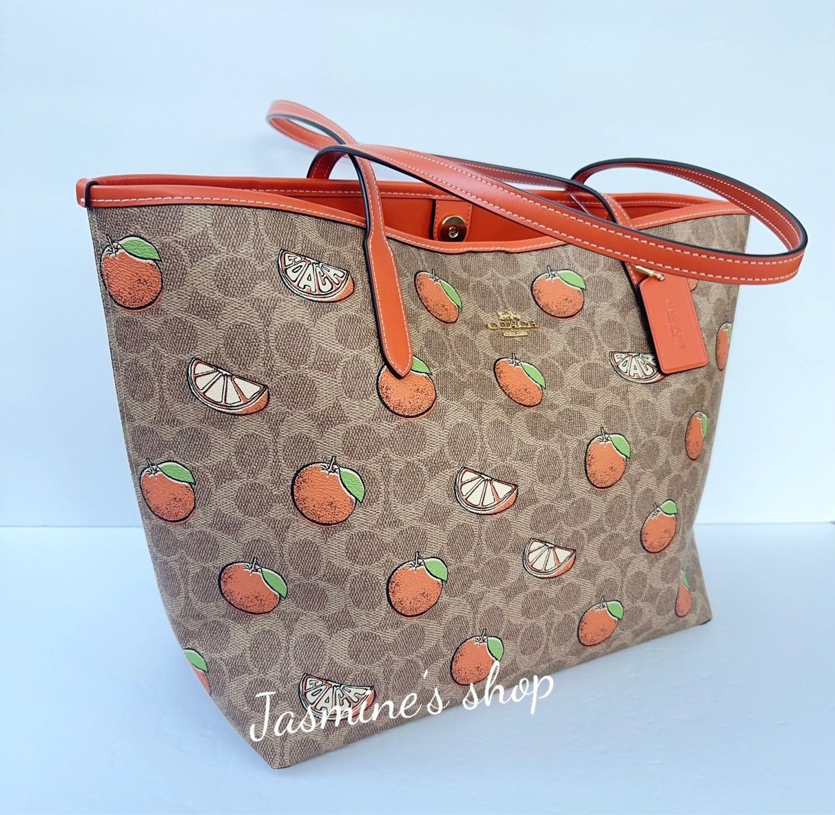 Coach NWT Coach City Tote Bag In Signature With Orange Print CAL74 Size ONE SIZE - 3 Thumbnail