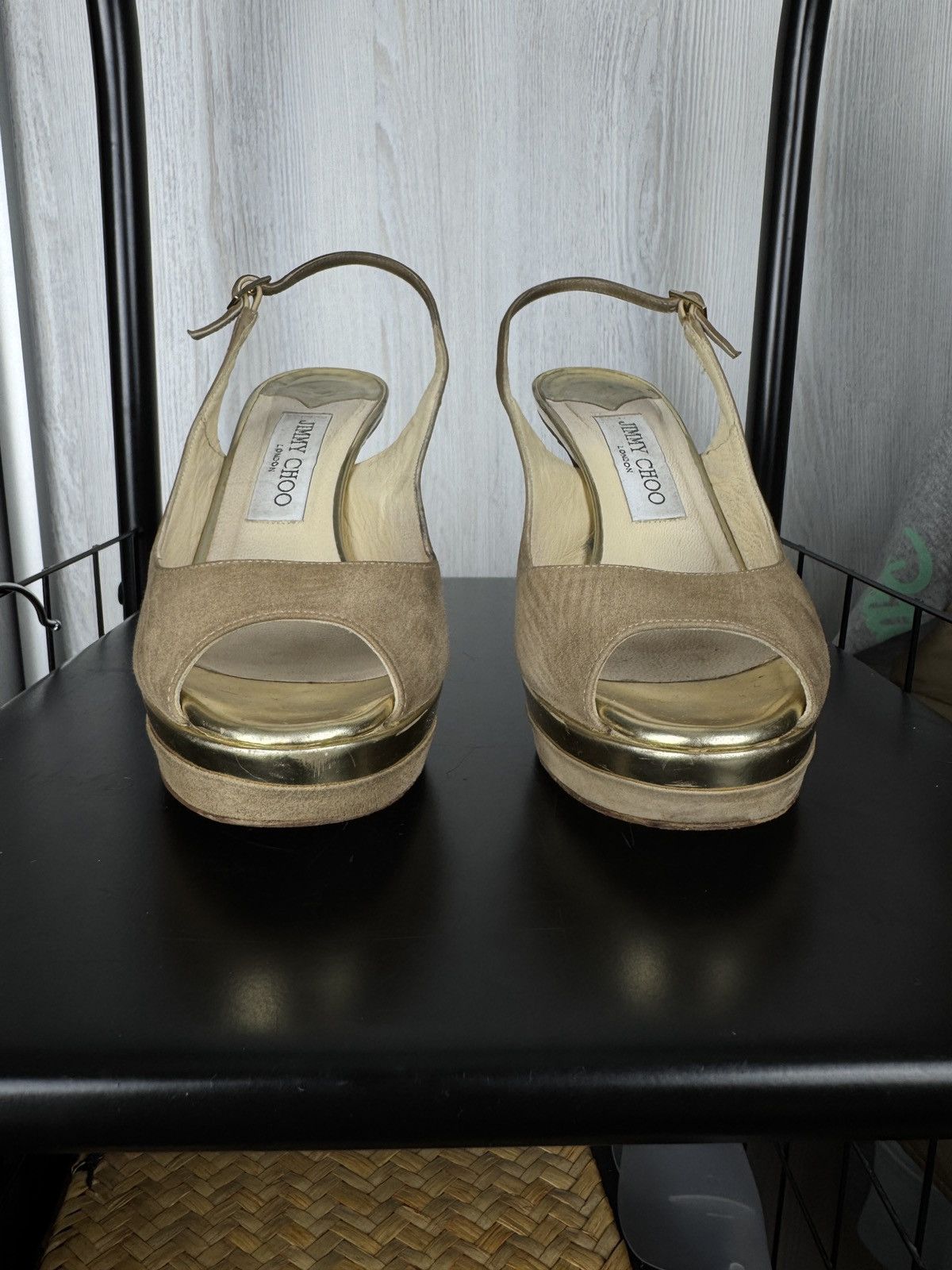 Jimmy Choo JIMMY CHOO Suede Mirrored Platform Open Toe Heels Pumps 7.5 Size US 7.5 / IT 37.5 - 4 Thumbnail