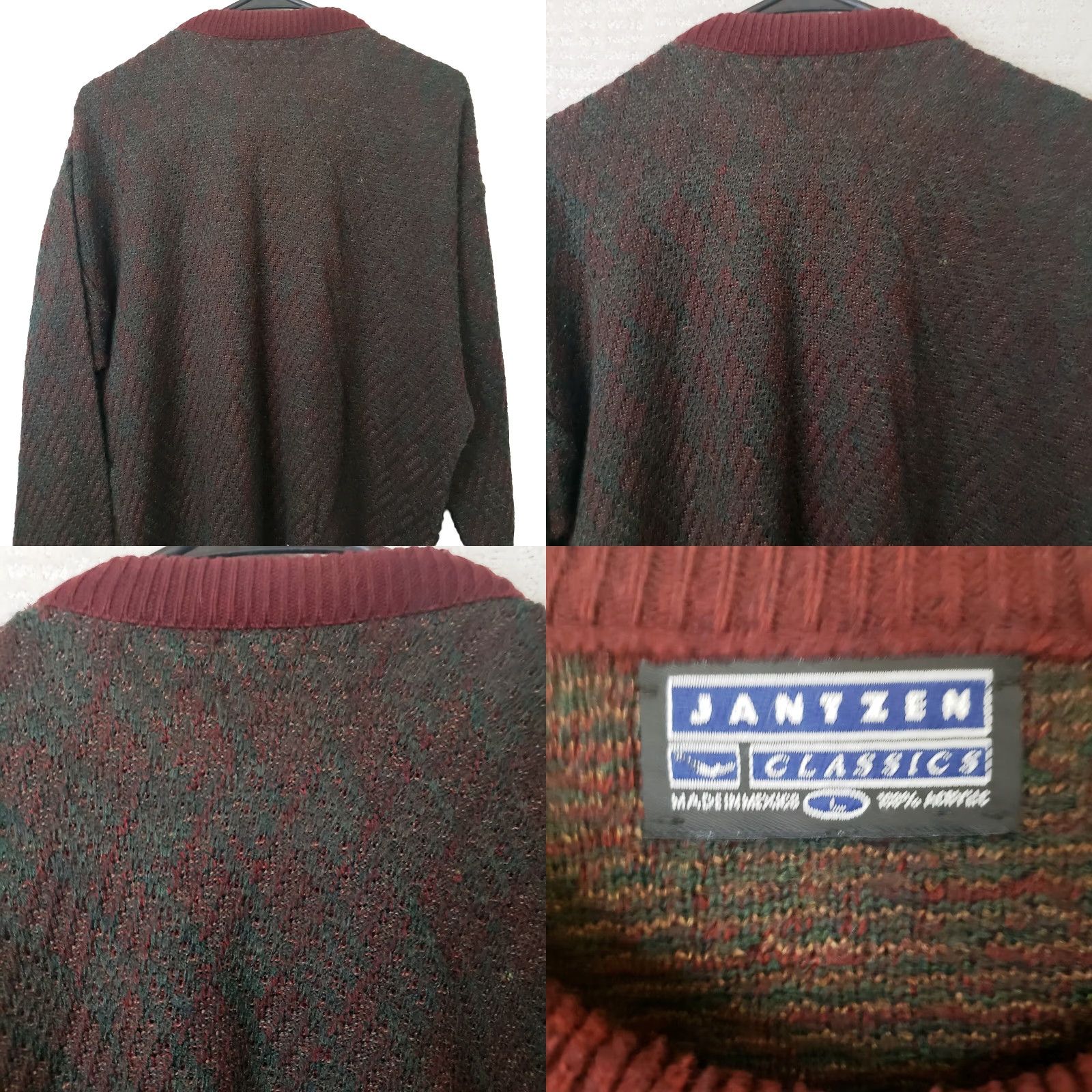 Jantzen VINTAGE Jantzen Sweater Mens L Crewneck Geometric Textured Maroon Brown Acrylic Knit Pattern Cosby Grandpa 00s Y2k Classic Pullover Size US L / EU 52-54 / 3 - 8 Thumbnail