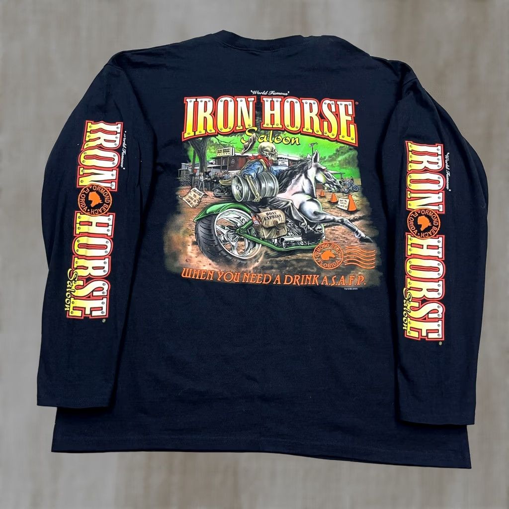 Vintage VINTAGE Y2K Iron Horse Saloon Shirt Men 2XL Long Sleeve Hit Bike Week Biker T-Shirt Black Cotton Knit Logo 80s Retro Skull USA Motorcycle Mens Size US XXL / EU 58 / 5 - 1 Thumbnail