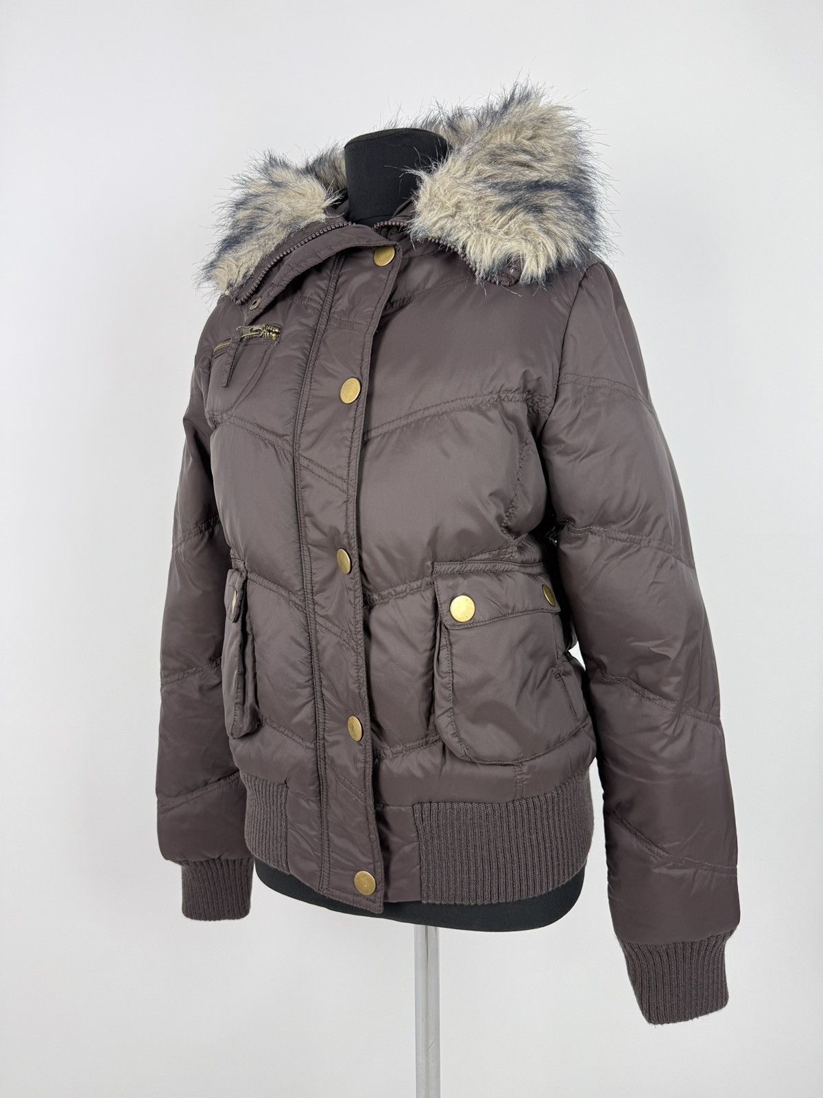 Vintage Y2K Vintage Denimco Faux Fur Brown Cropped Puffer Jacket Size L / US 10 / IT 46 - 1 Thumbnail