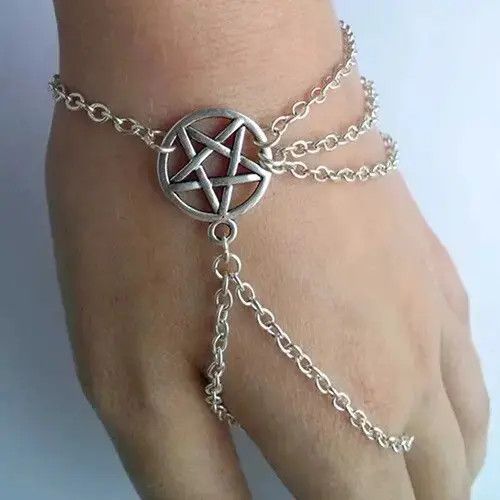 VIBE Bracelet Chain Pentagram Gothic Chrome Style Punk Grunge Size ONE SIZE - 4 Thumbnail