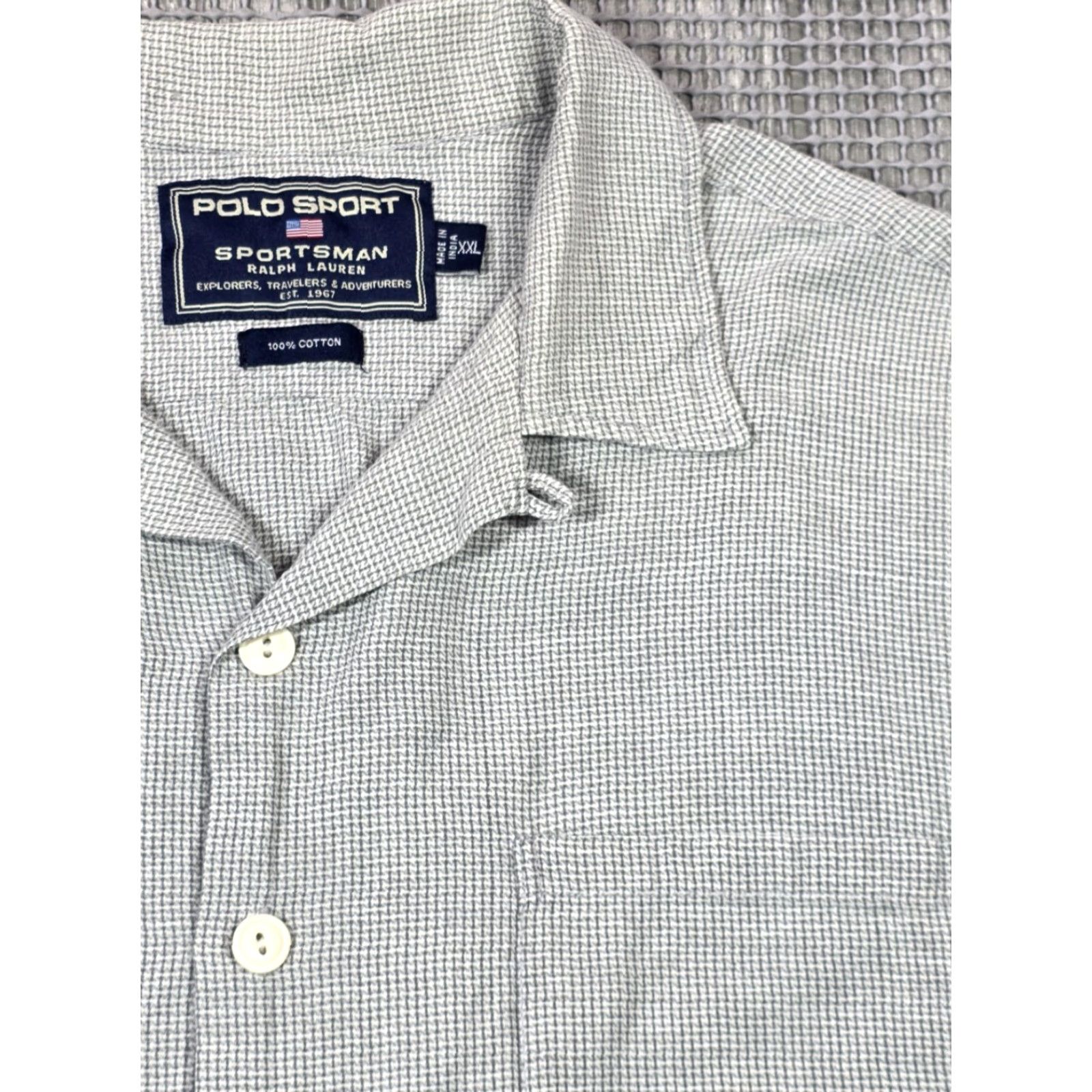 Polo Ralph Lauren VTG Polo Ralph Lauren Sportsman Men Gray Basket Weave Camp Loop Collar Shirt XL 90s Polo Ralph Lauren Sportsman Mens Button-Up Size US XL / EU 56 / 4 - 3 Thumbnail