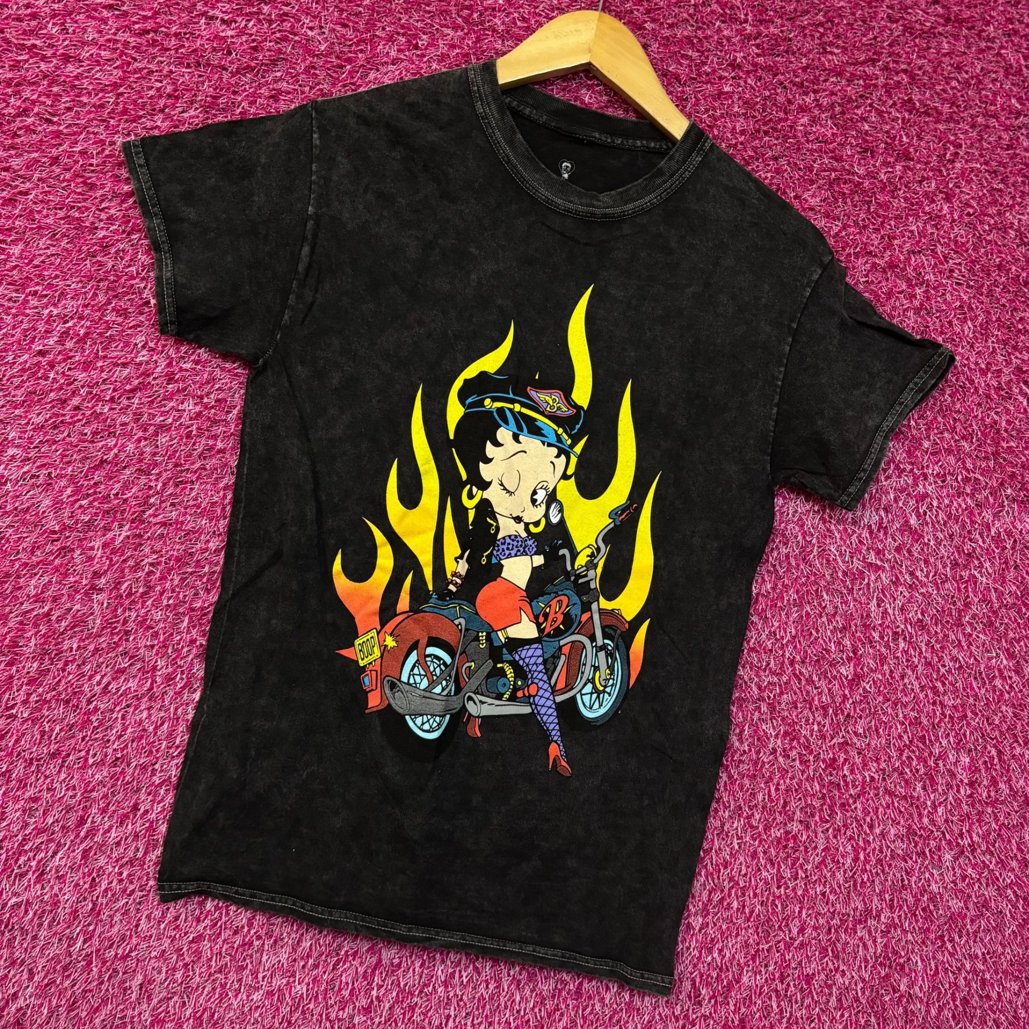 Other Betty Boop Biker Betty Flames Graphic Tee Charcoal Small Size US S / EU 44-46 / 1 - 3 Thumbnail