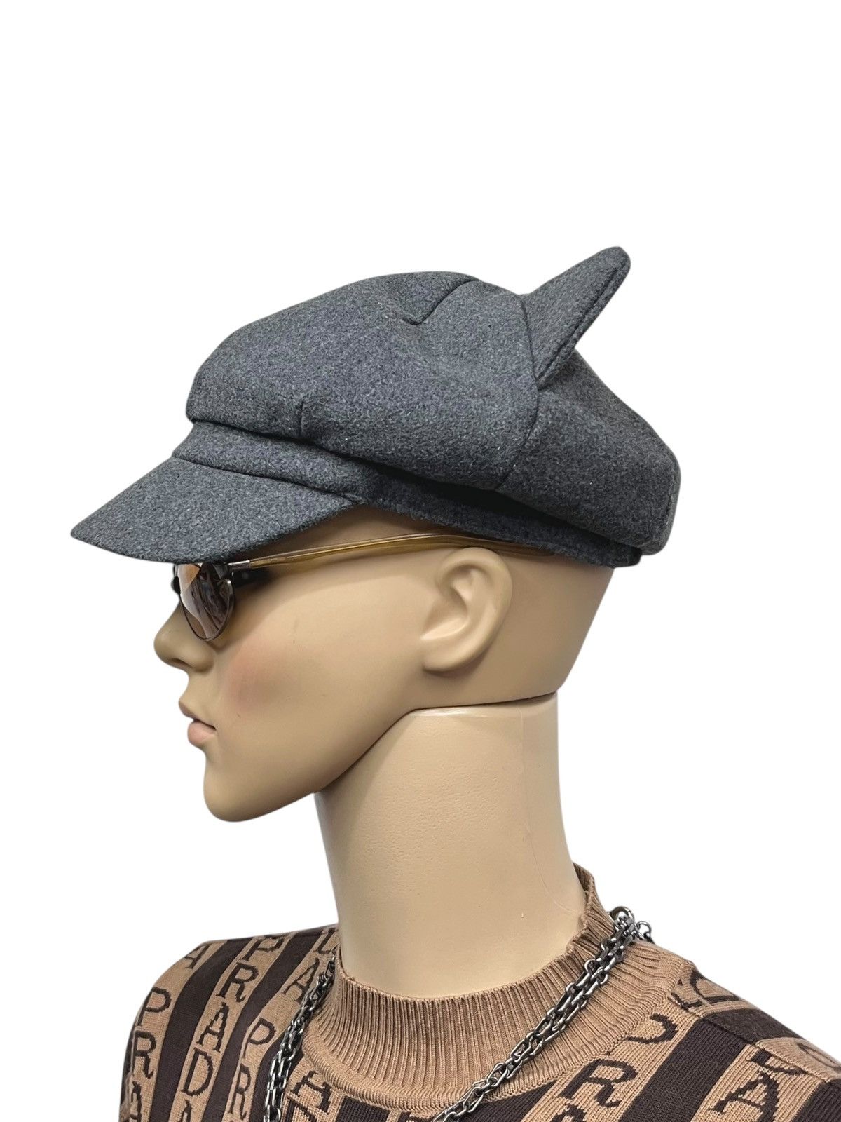 Japanese Brand FYE🔥Vintage Japanese Cat Ear Newsboy Cap Gray Punk Grunge Size ONE SIZE - 2 Thumbnail