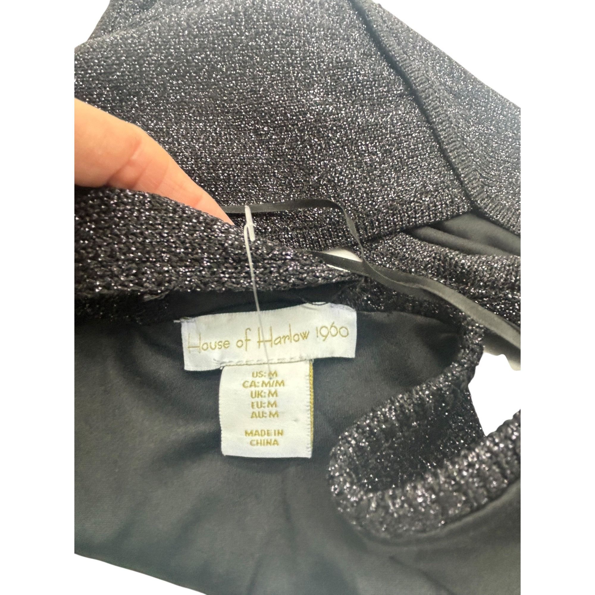 Diane von Furstenberg House of Harlow 1960 Black Metallic Knit Lurex Crop Top, Bla Size M / US 6-8 / IT 42-44 - 7 Thumbnail
