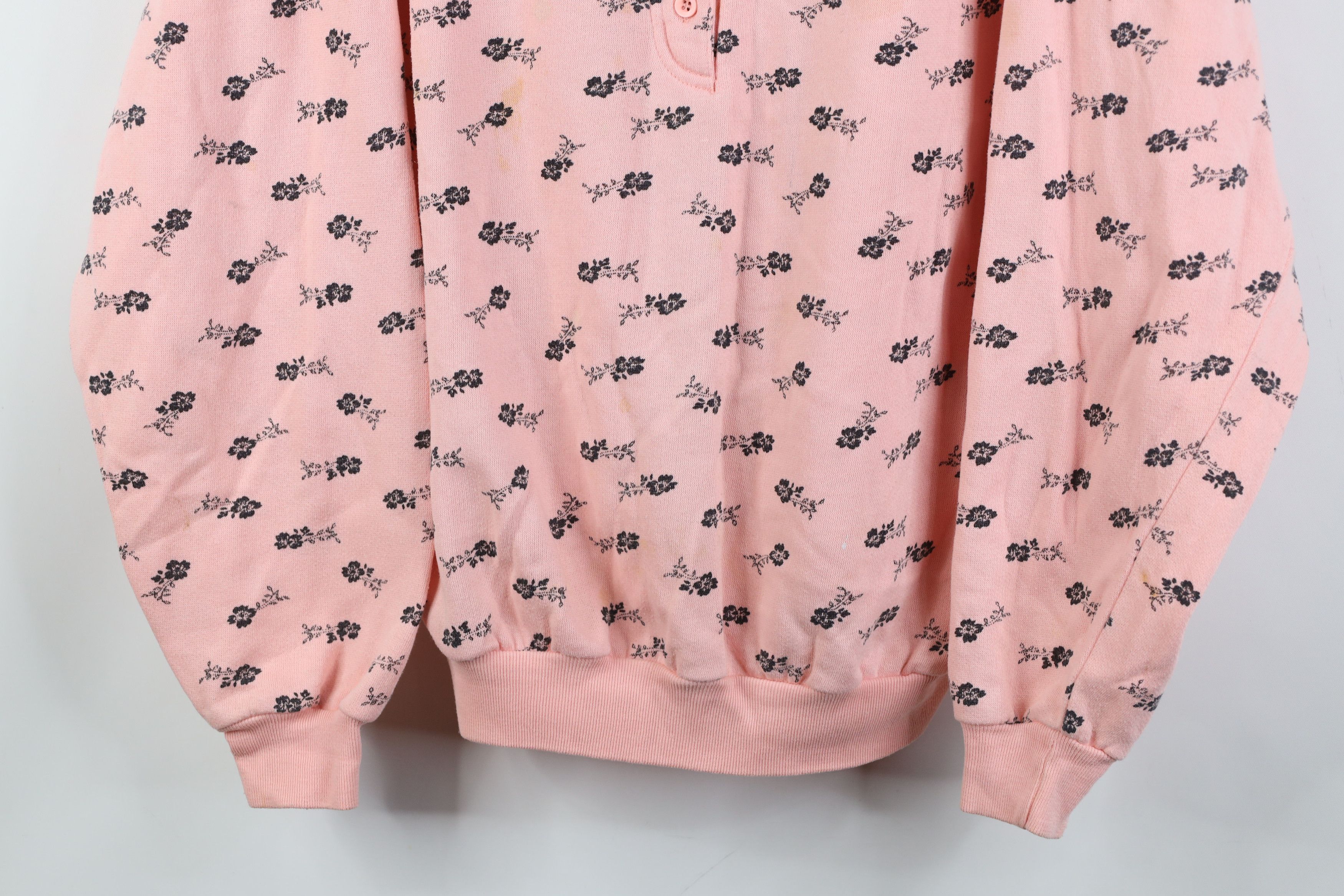 Vintage Vintage 90s Streetwear Flower Henley Sweatshirt Pink Size L / US 10 / IT 46 - 3 Thumbnail