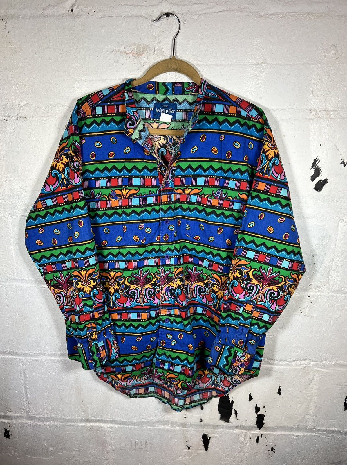 image of Vintage Wrangler Western Wear Shirt in Blue, Men's (Size Large)