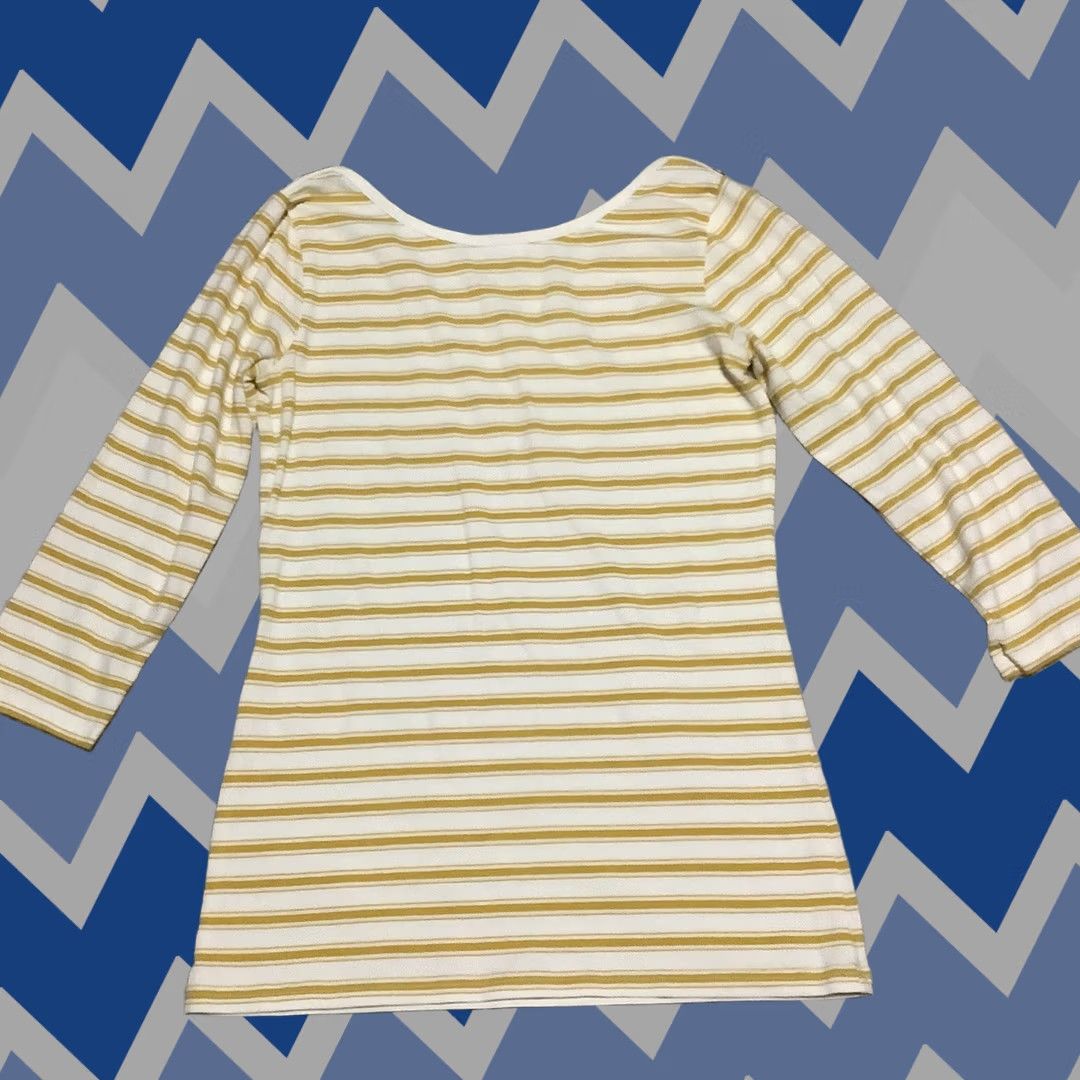 Vintage Matilda Jane Shirt Women M Yellow Striped Boat Neck 3/4 Sleeve T-Shirt Slim Casual Knit Cotton Blend Button Rainbow Parade Size M / US 6-8 / IT 42-44 - 1 Thumbnail