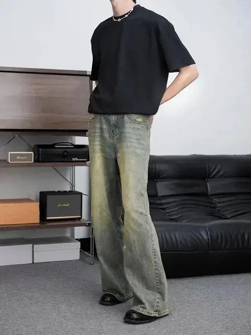 VIBE Washed vintage blue baggy slightly flared jeans Size US 34 / EU 50 - 4 Thumbnail