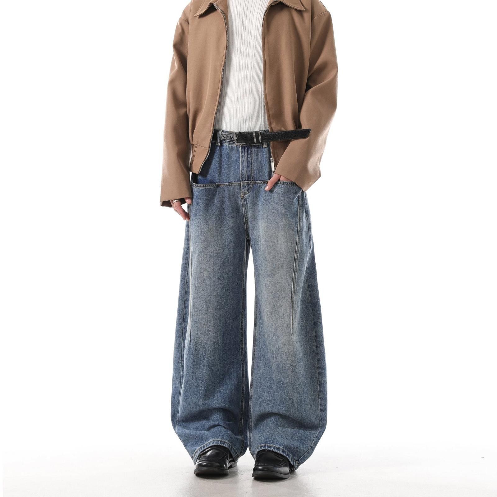 Vintage Dark Blue Baggy Wide Leg Denim Jeans, Relaxed Fit Jeans Size US 33 - 5 Thumbnail
