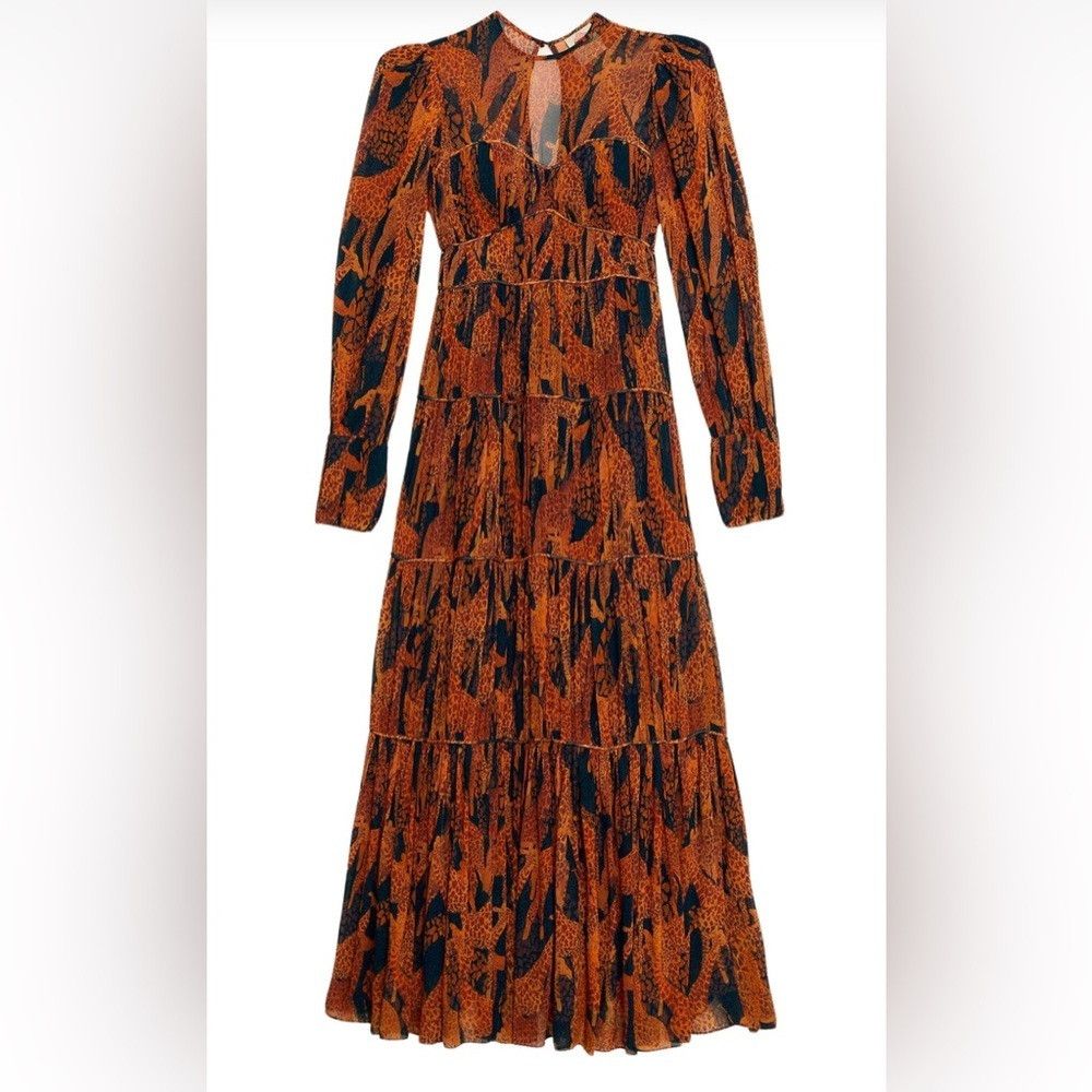 Farm Rio FARM Rio Women’s Small Orange and Black Long Sleeve Maxi Dr Size S / US 4 / IT 40 - 2 Thumbnail