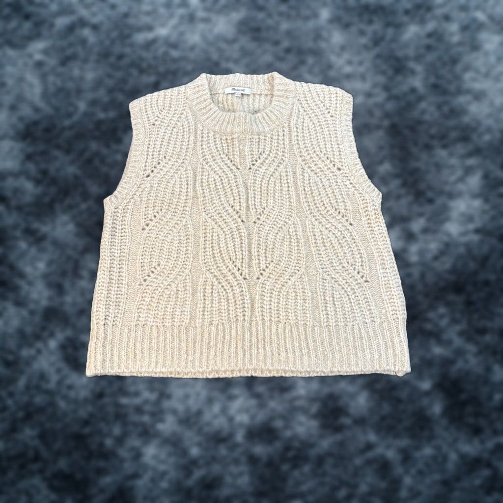 Madewell Madewell Vest Women Sleeveless Pointelle Cable Knit Sweater Small Ivory Size S / US 4 / IT 40 - 1 Thumbnail