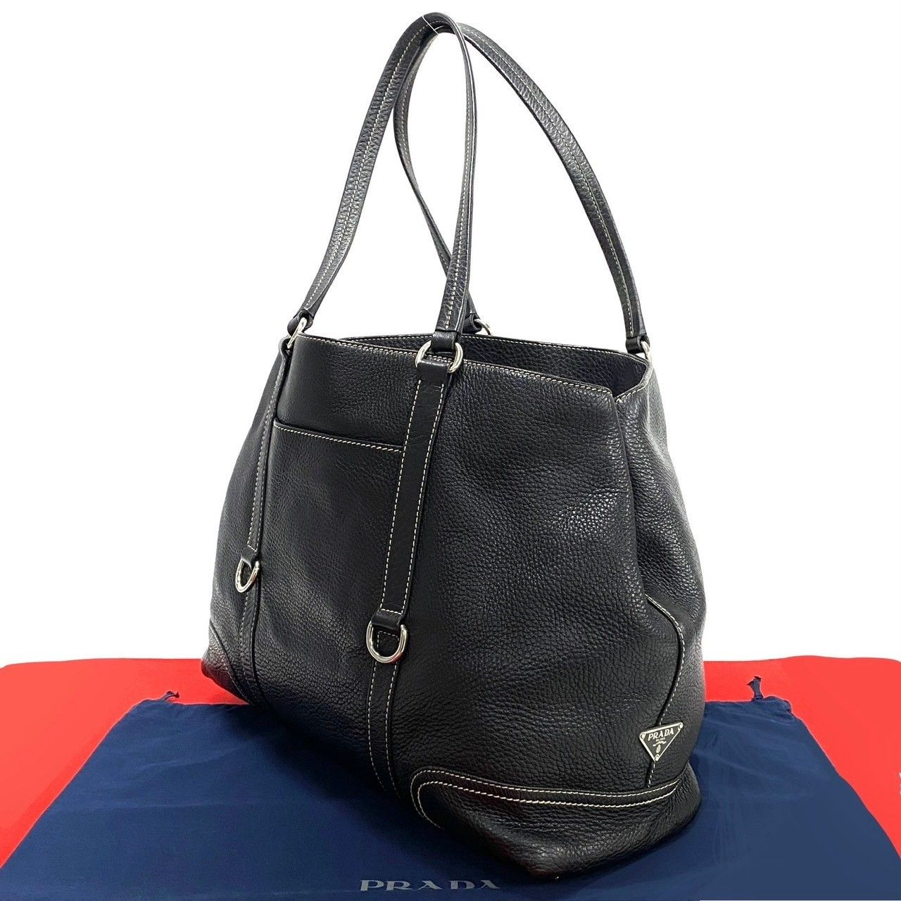 Prada Prada Triangle Logo Leather Tote Bag Leather Tote Bag in Black, Women's