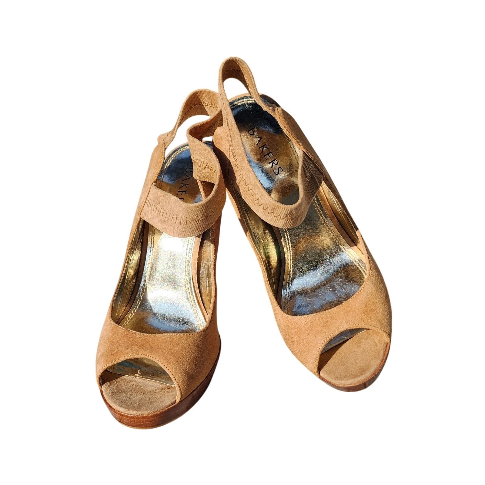 Designer Bakers Debbi Camel Suede Peep Toe Stiletto Heels 9M Size US 9 / IT 39 - 8 Thumbnail