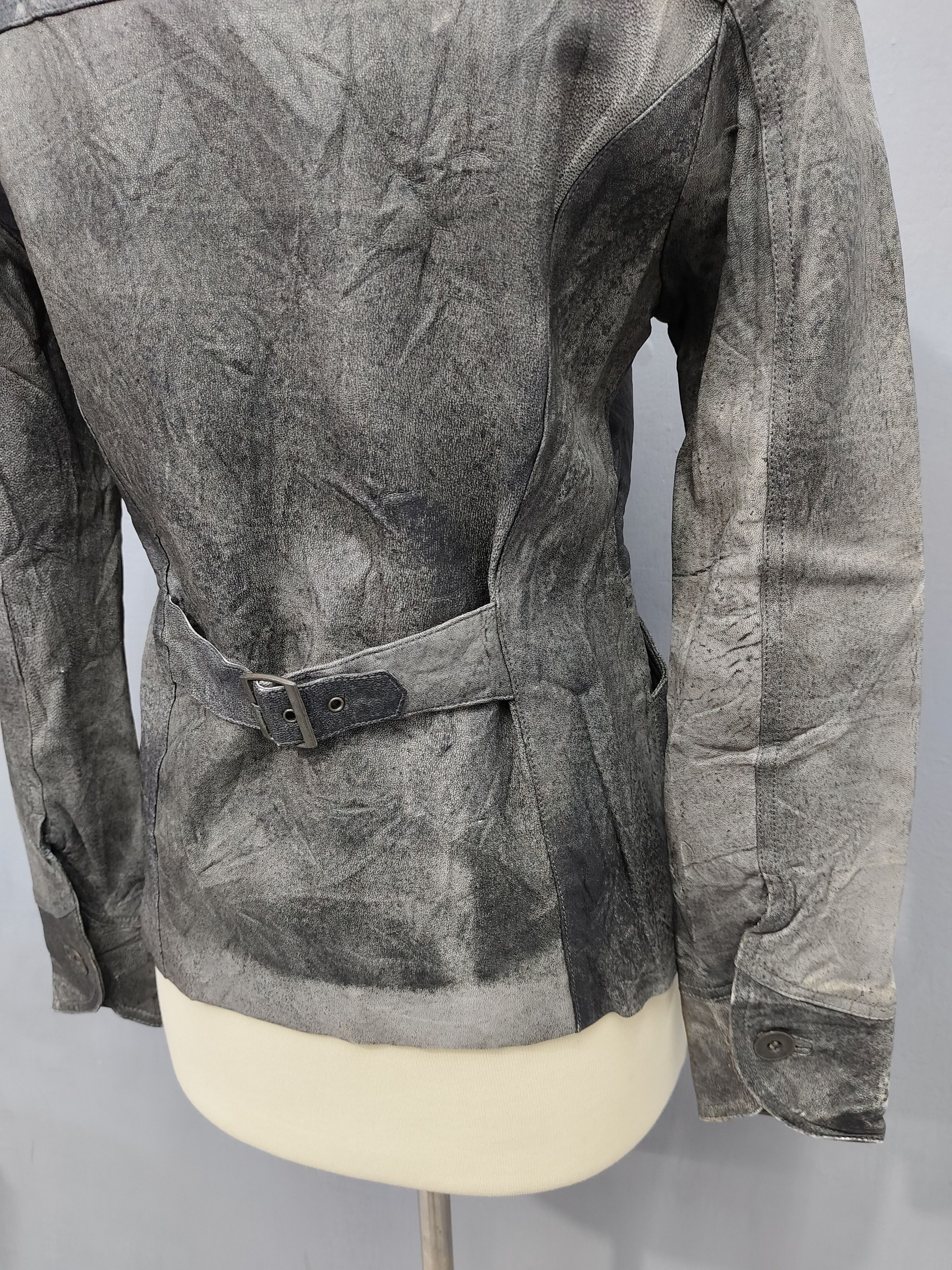 If Six Was Nine 00s BAD Super-Grunge Distressed Washed Leather Jacket Size M / US 6-8 / IT 42-44 - 6 Thumbnail