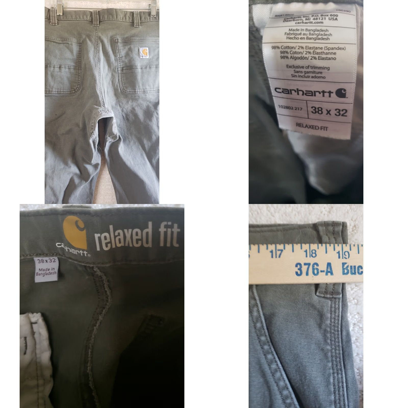 Carhartt Carhartt Dungaree Fit Men’s Size 38 x 28 Green Work Carpenter Pants Size US 38 / EU 54 - 8 Thumbnail