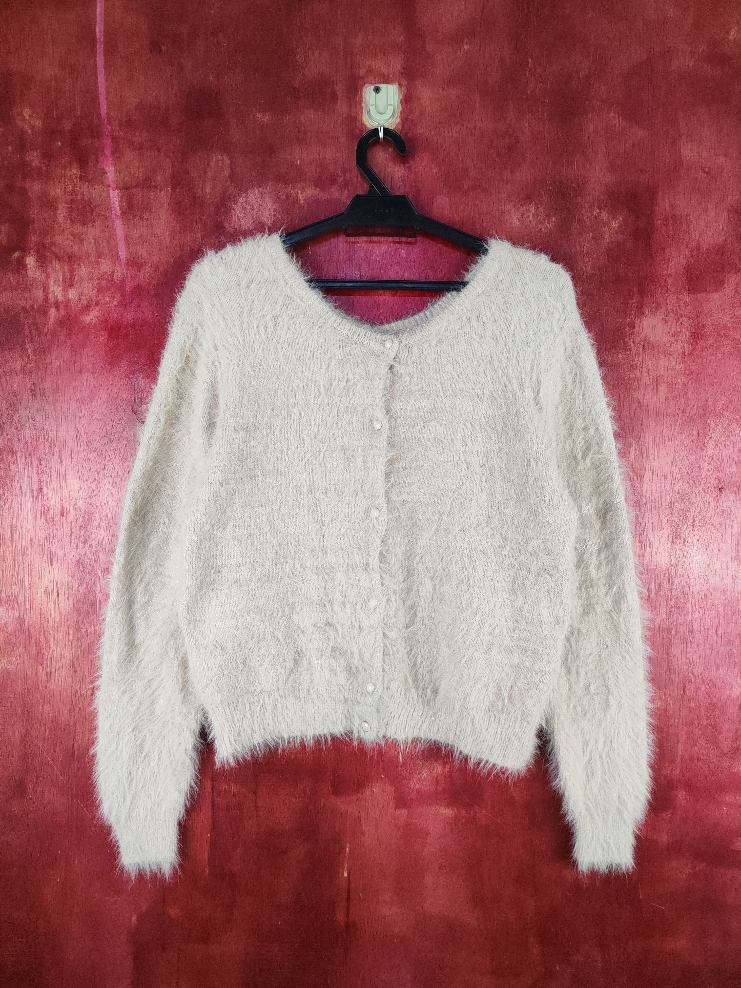 image of Hk Works London Pink Fur Mohair Knitwear Cardigan S2098 in Light Pastel Pink, Women's (Size Large)