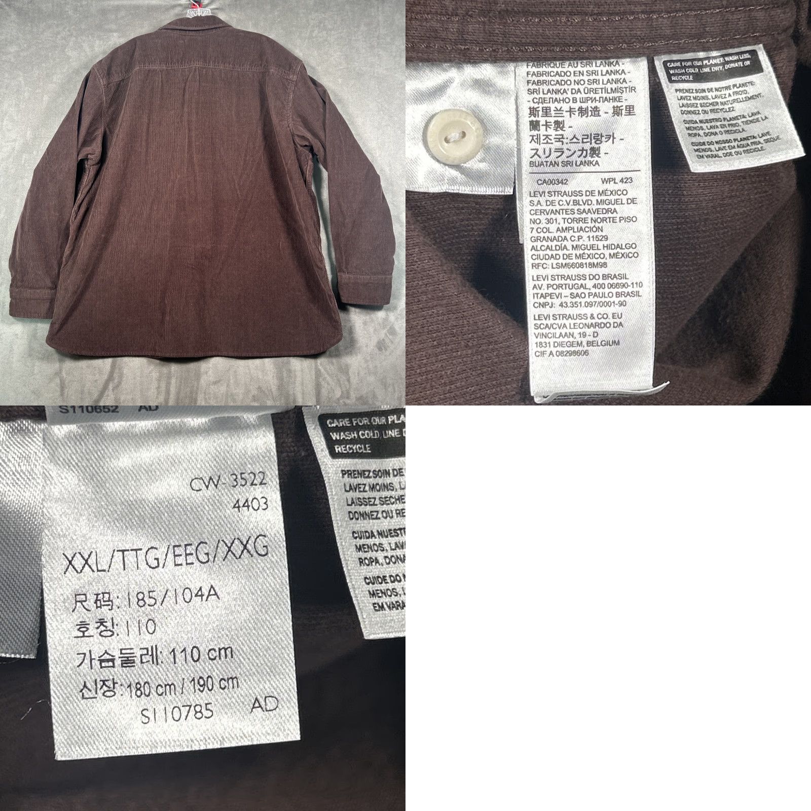 Levi's Levi's Corduroy Shirt Mens 2XL Relaxed Fit Button-Up Brown Shacket Pockets Casual, Workwear, Travel Men Size US XXL / EU 58 / 5 - 8 Thumbnail