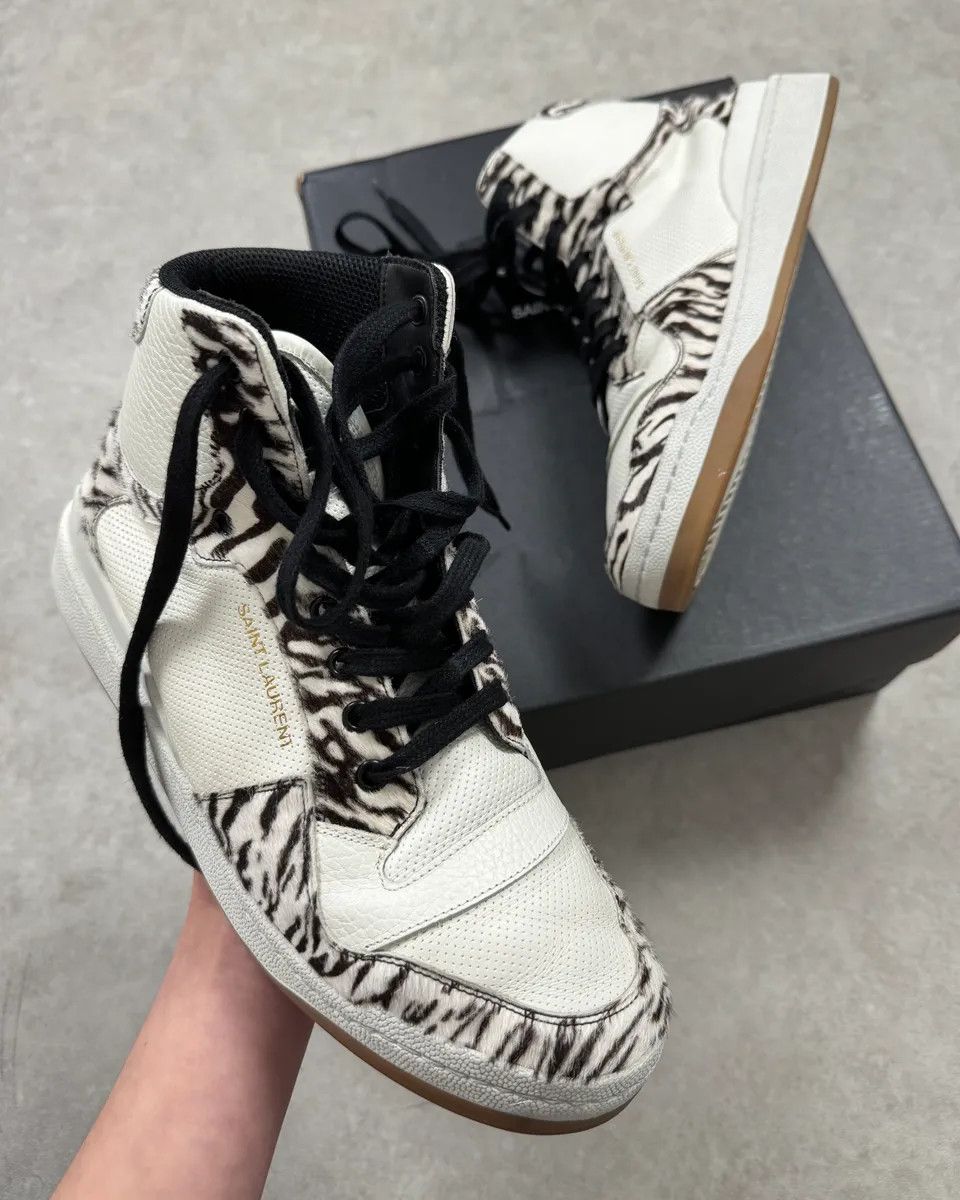 Saint Laurent Paris FW2023 Saint Laurent Zebra Fur White Leather High Sneakers Size US 9 / EU 42 - 1 Thumbnail