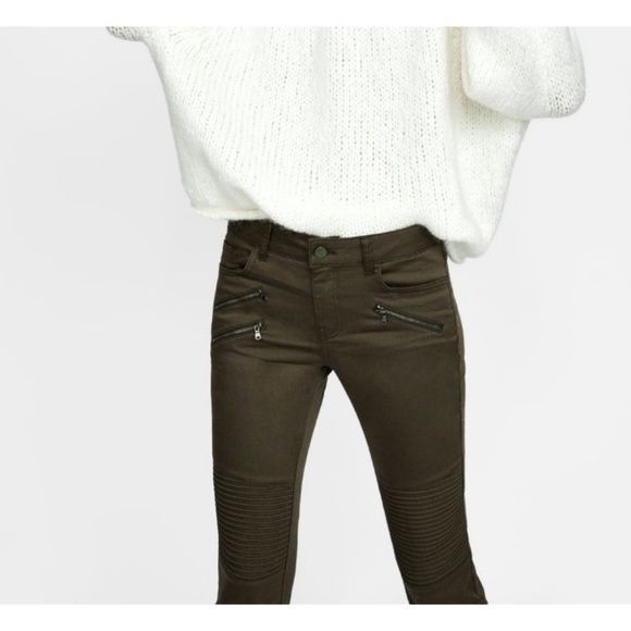 Zara Zara Military Green Topstitching & Zippered Details Skinny Size 27" / US 4 / IT 40 - 6 Thumbnail