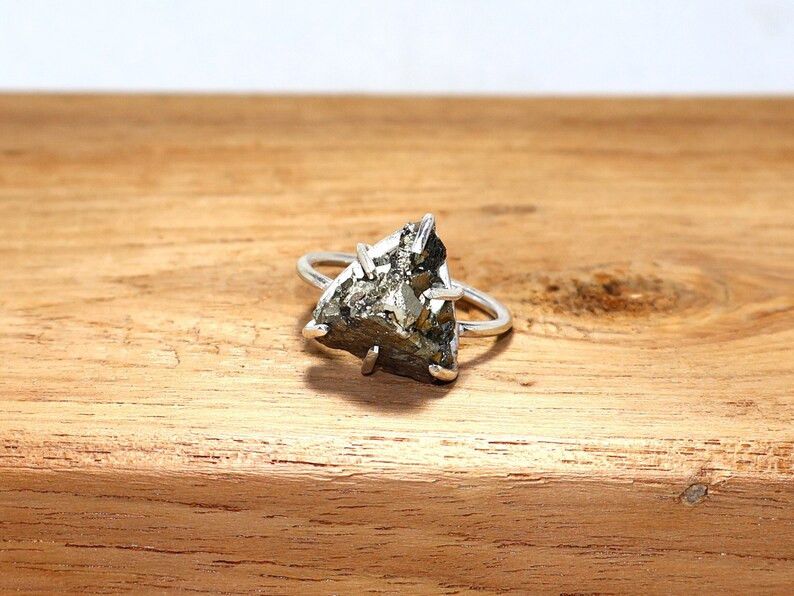 Handmade Handmade Pyrite Sterling Silver Ring: Rough Stone Jewelry Size ONE SIZE - 1 Thumbnail