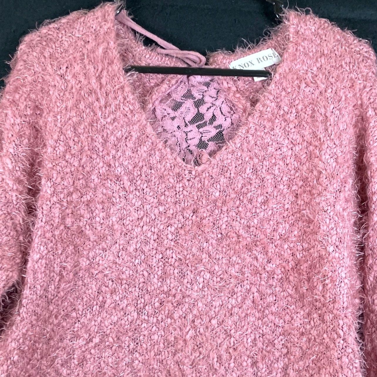 Vintage Knox Rose Womens Sweater Pink V Neck Feather Open Lace Back Large Size L / US 10 / IT 46 - 2 Thumbnail