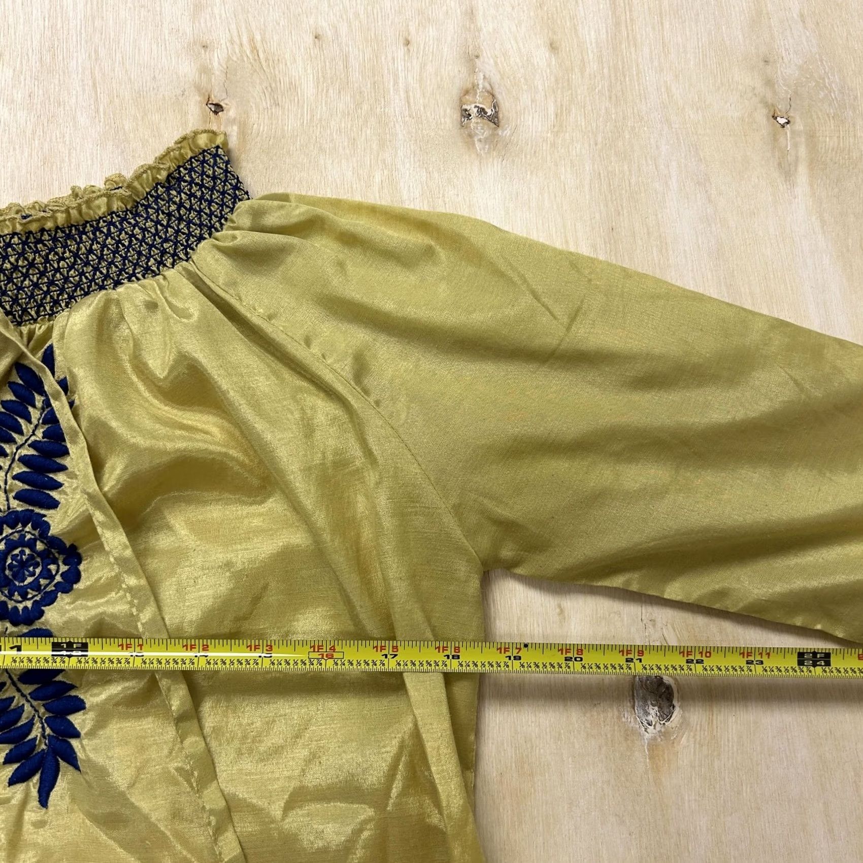 Vintage Y2K Blue Plate Tunic Top Womens Medium Green Embroidered 3/4 Sleeve Blouse Boho Size M / US 6-8 / IT 42-44 - 4 Thumbnail