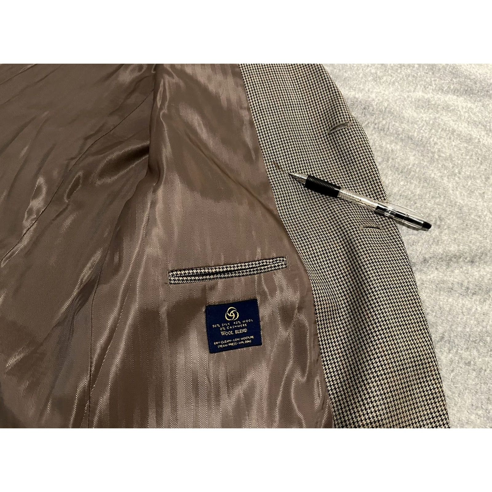 Club Room Club Room Blazer Jacket Sport Coat Silk Wool Cashmere Houndstooth Mens 48R Brown 2-Button Modern Fit Size 48R - 4 Thumbnail