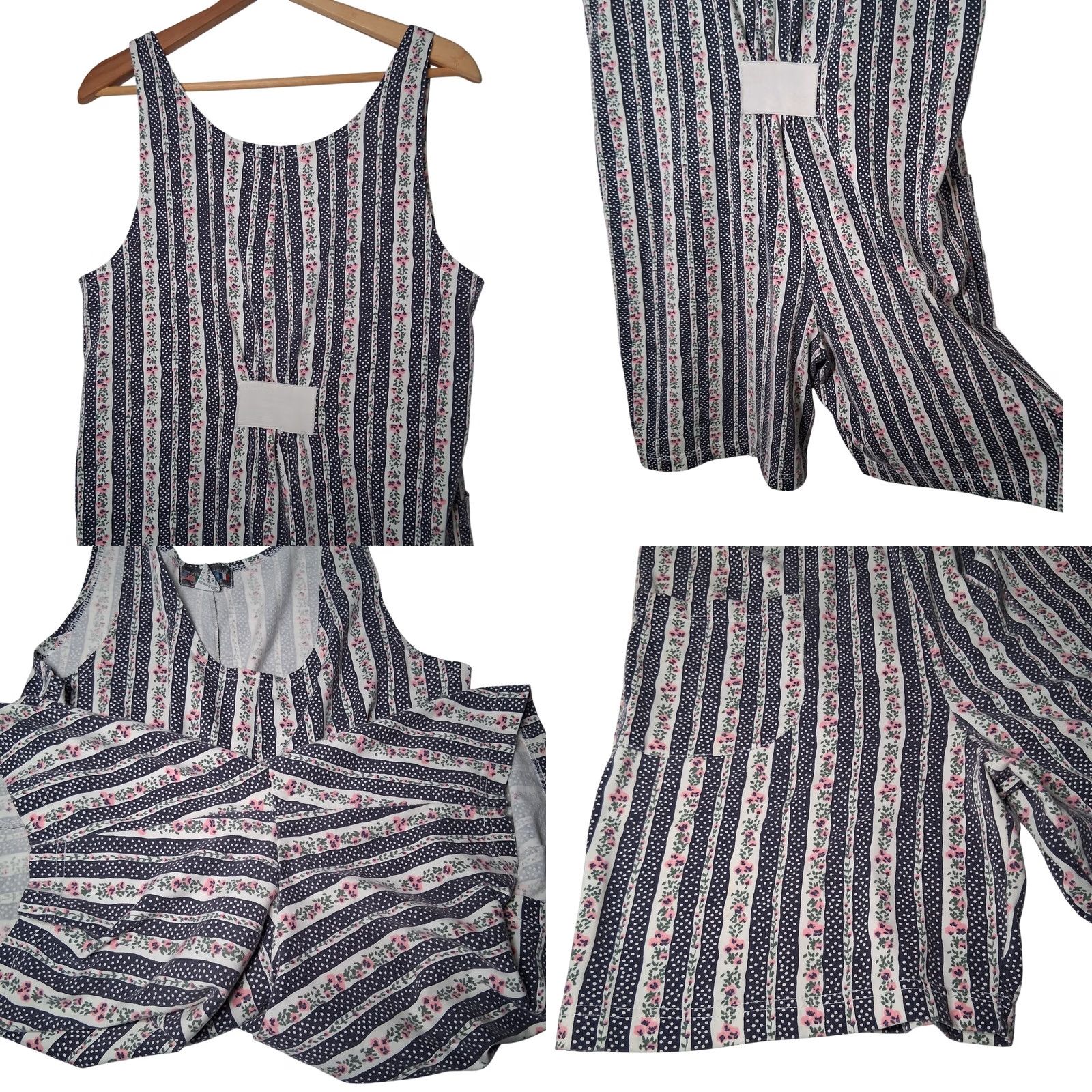 Vintage VINTAGE Paris Sport Club World Wide Romper Shirt One-Piece Blue Flowers Polka Dot Striped 1990s S Womens Size 28" / US 6 / IT 42 - 9 Thumbnail