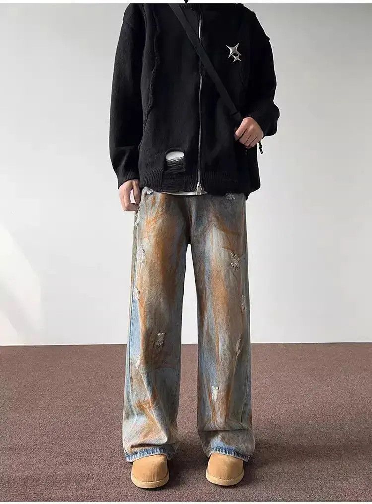 Japanese Brand Retro casual hip-hop tie dyed distressed jeans Size US 32 / EU 48 - 3 Thumbnail