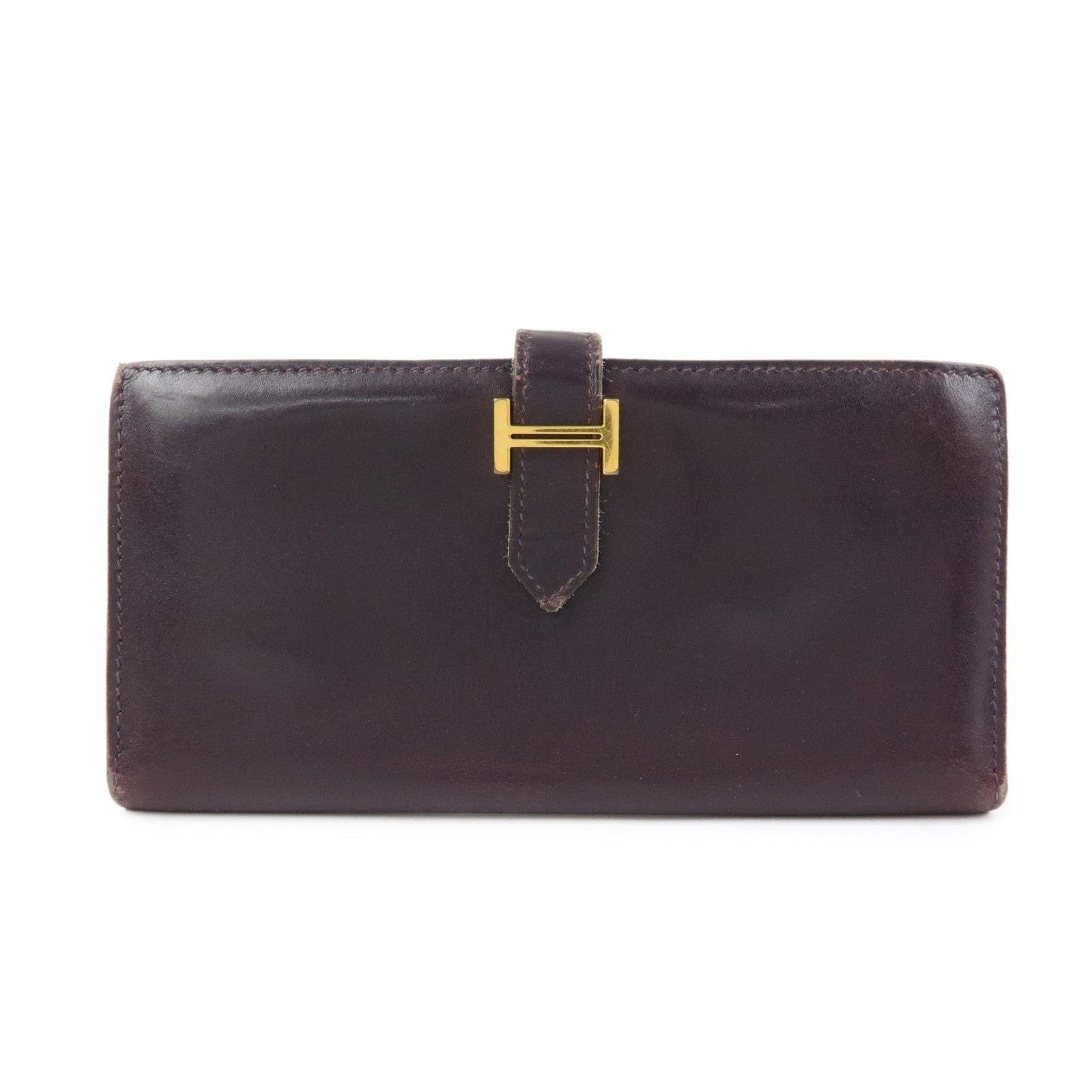 Hermes Hermes Bearn Box Calfskin Leather Bi-Fold Wallet Burgundy Size ONE SIZE - 1 Thumbnail
