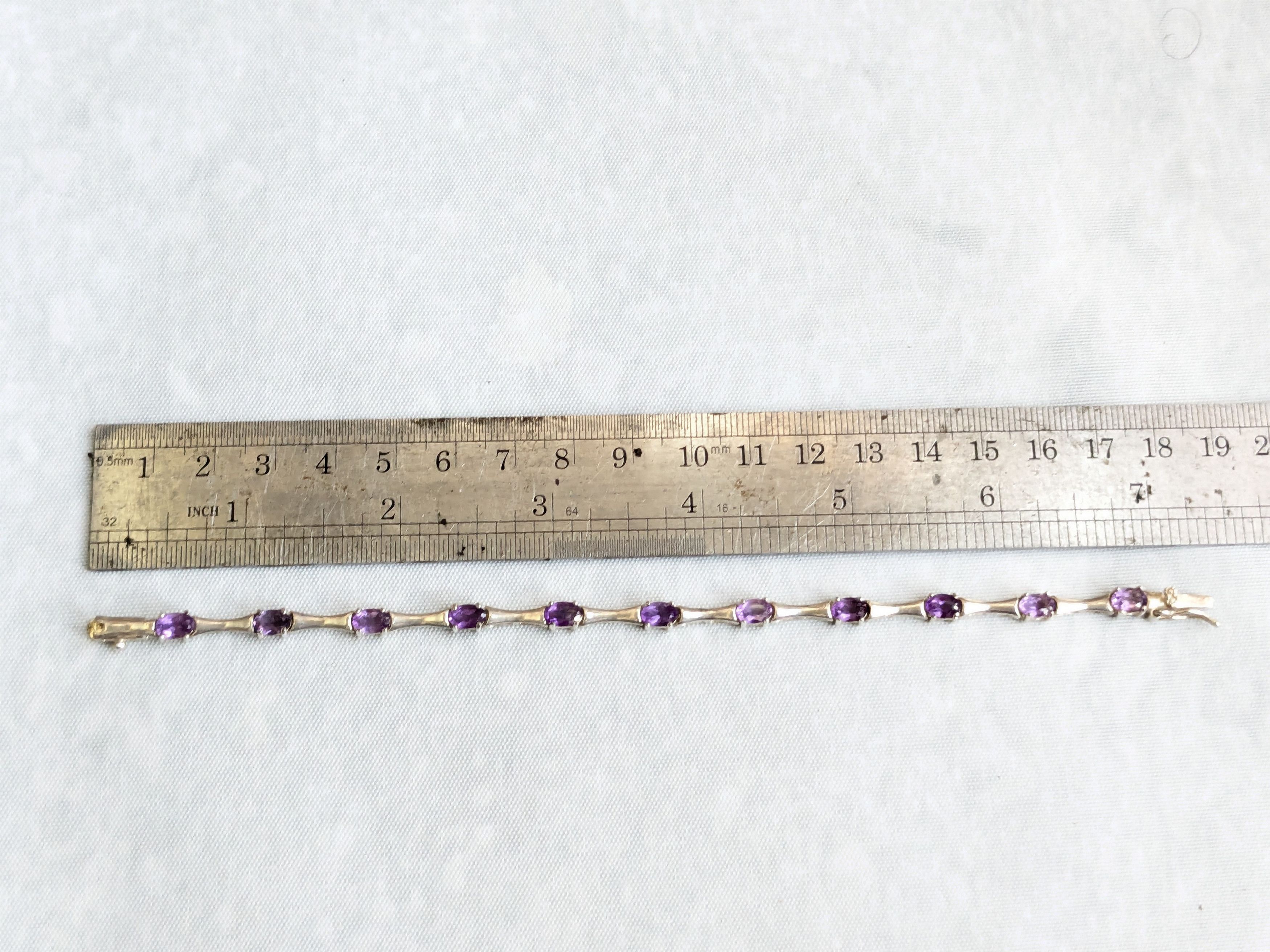 Jewelry Vintage Sterling Silver Tennis Bracelet Oval Amethyst 7" Size ONE SIZE - 12 Thumbnail