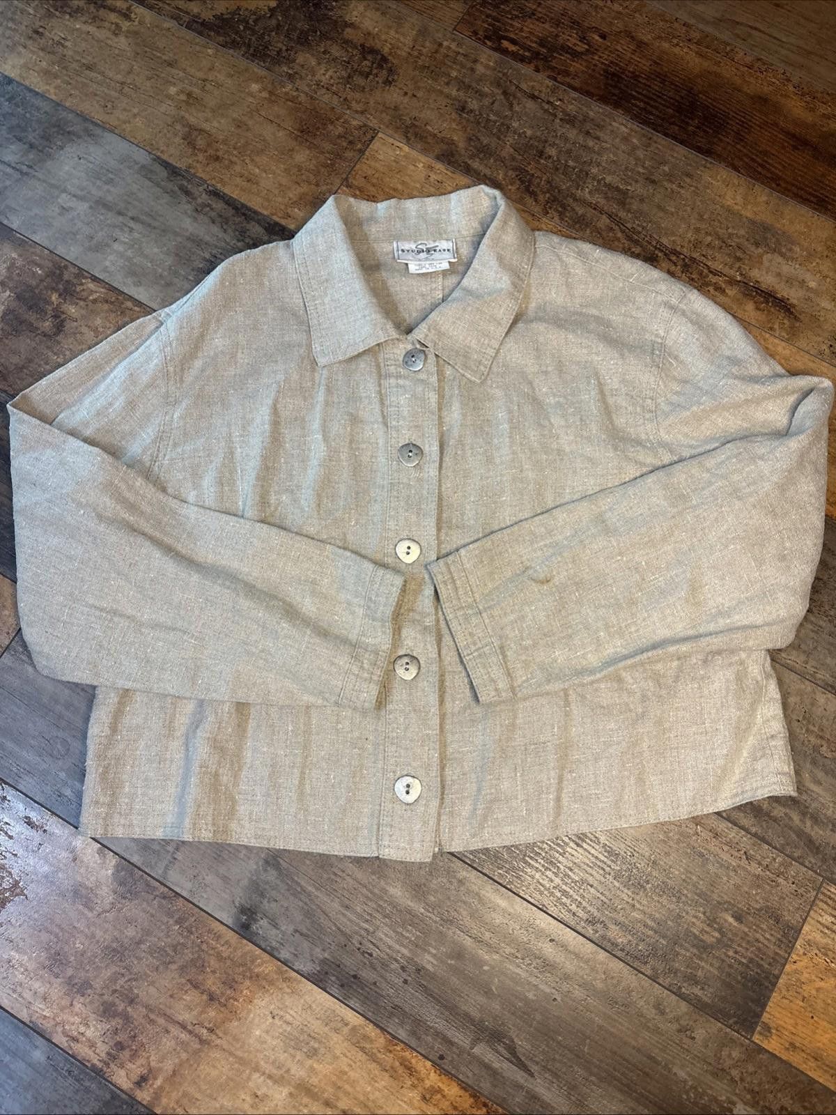 Other Studio Ease Linen Button Down Boxy Jacket Cropped Top Summer Size L / US 10 / IT 46 - 1 Thumbnail