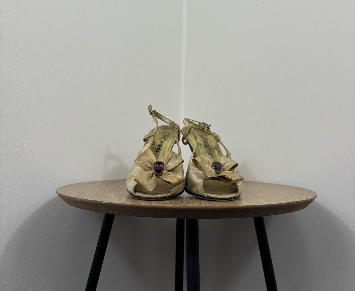 Vintage Yves Saint Laurent Vintage Gold Silk Satin Slingback Heels Size US 7.5 / IT 37.5 - 5 Thumbnail