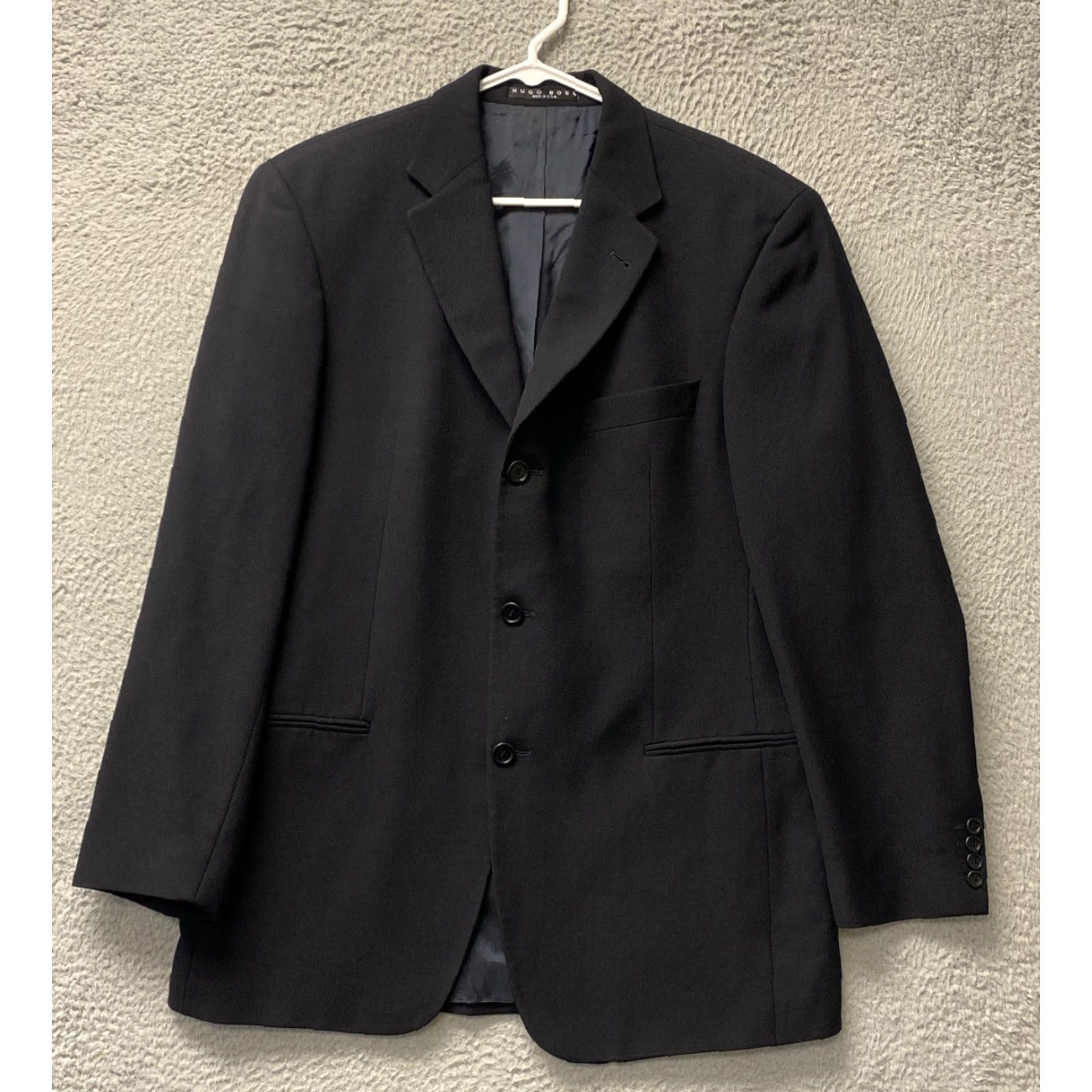 Hugo Boss VINTAGE Hugo Boss Blazer Mens 40R Knit Wool Black Three-Button Notch Lapel Single-Breasted Chest 42 Made USA Mens Size 40R - 2 Thumbnail