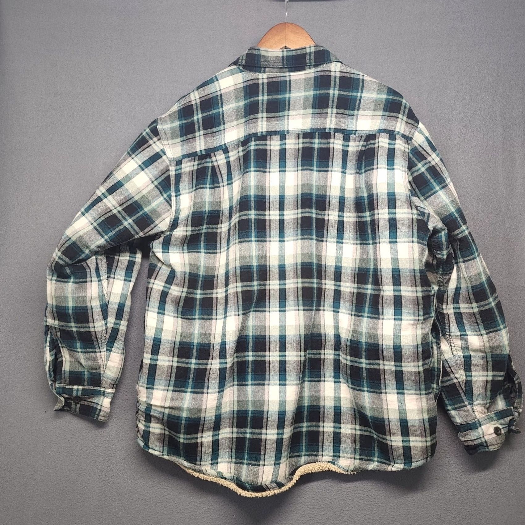 Wrangler VINTAGE Wrangler Authentics Shacket Plaid Shirt Jacket Men's L Sherpa Lined Flannel Coat Foldable Button Closure Green 90s Size US L / EU 52-54 / 3 - 2 Thumbnail