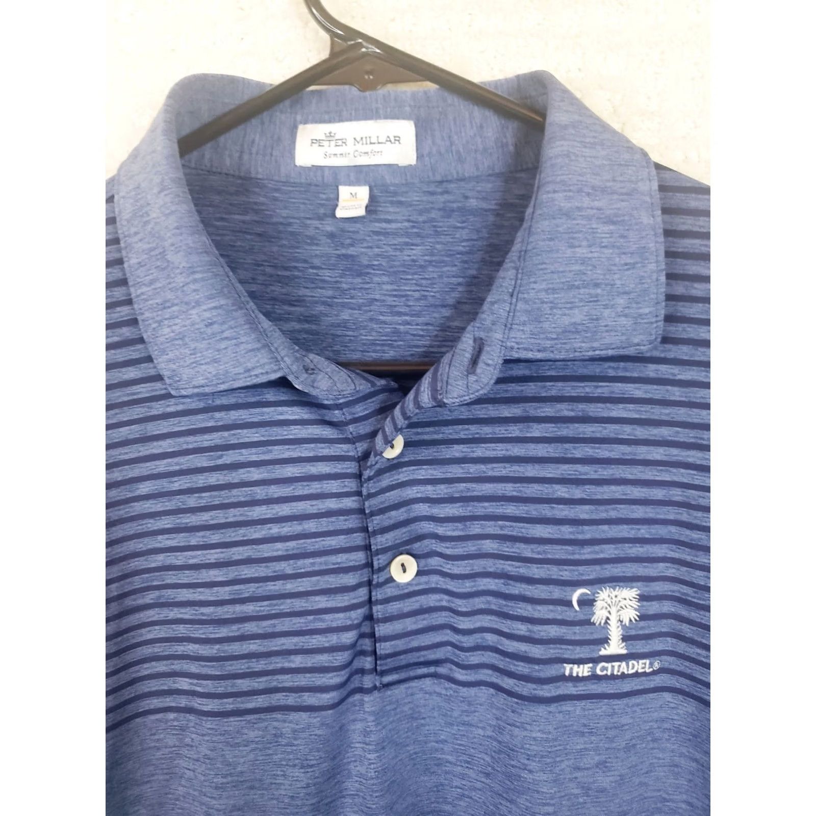 Peter Millar Peter Millar Summer Comfort Polo Shirt Men's M Blue Striped Stretch Logo Citidel Military College Casual Golf Walking Size US M / EU 48-50 / 2 - 3 Thumbnail