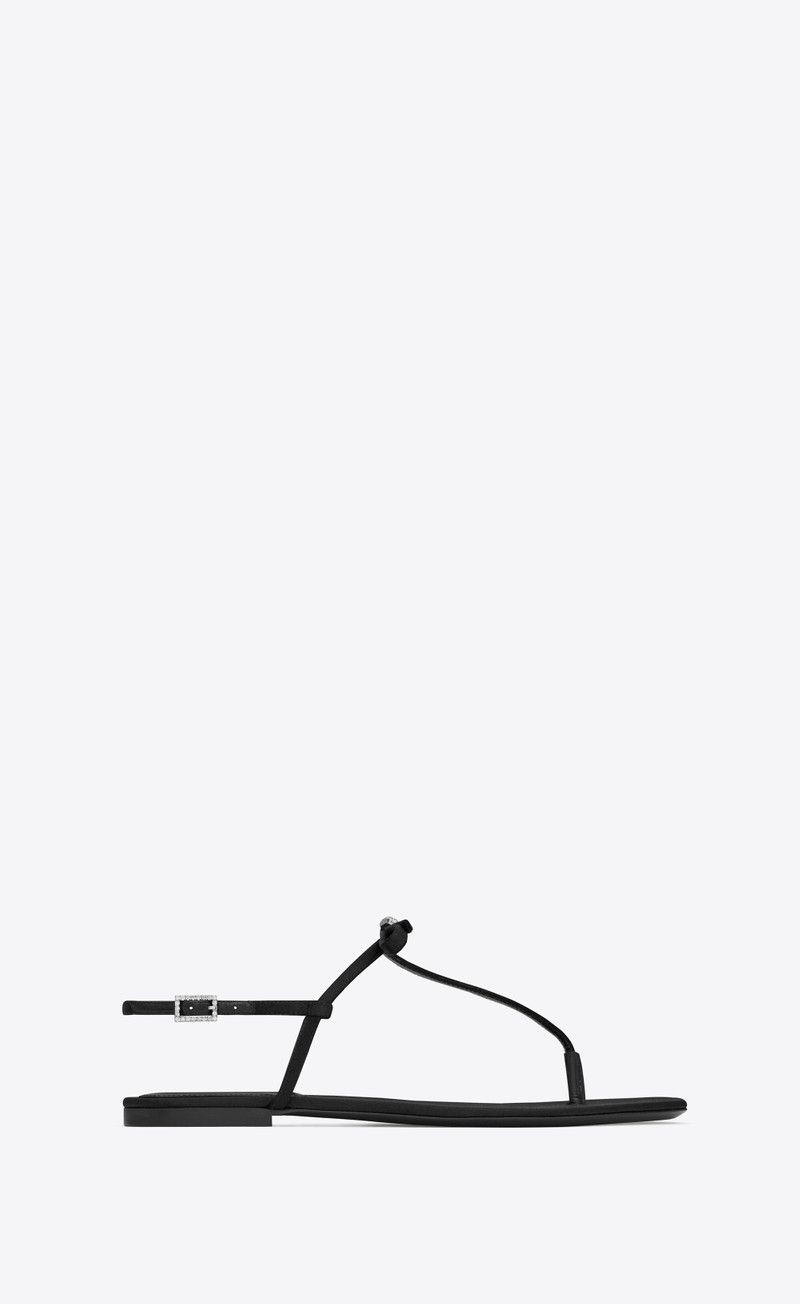 Saint Laurent Paris oc11z1125 Jackie Flats Sandals in Satin Crepe in Black Size US 8.5 / IT 38.5 - 1 Thumbnail